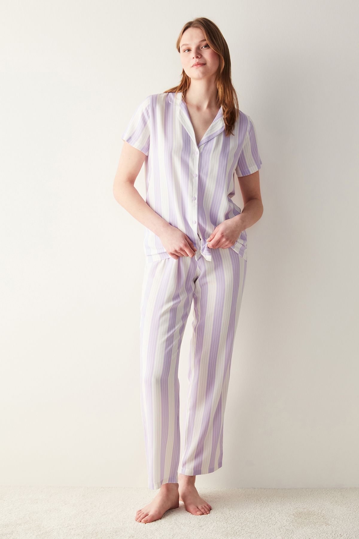 Penti Base Spring Mor Gömlek Pantolon Pijama Takımı