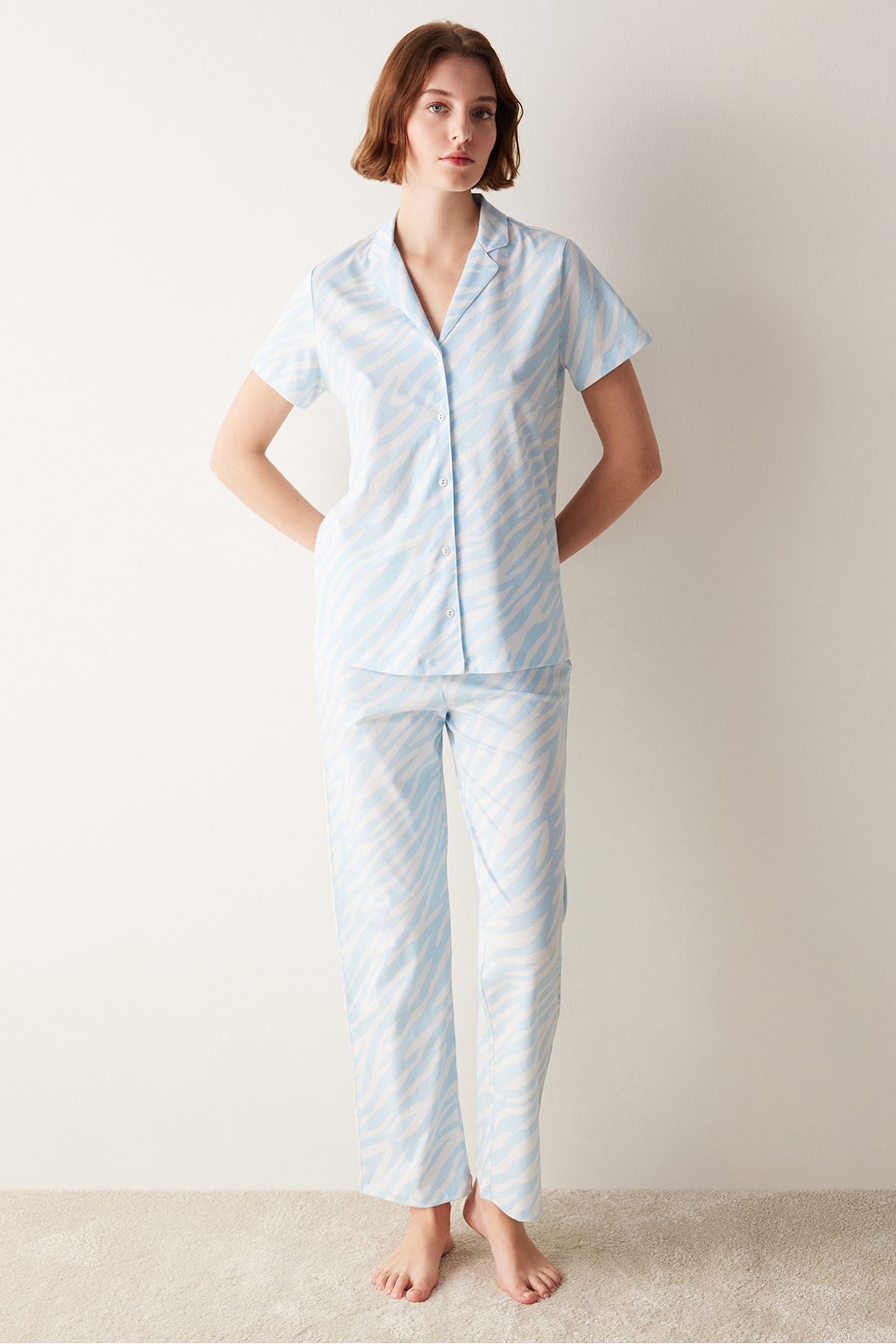 Penti Base Blue Zebra Gömlek Pijama Takımı