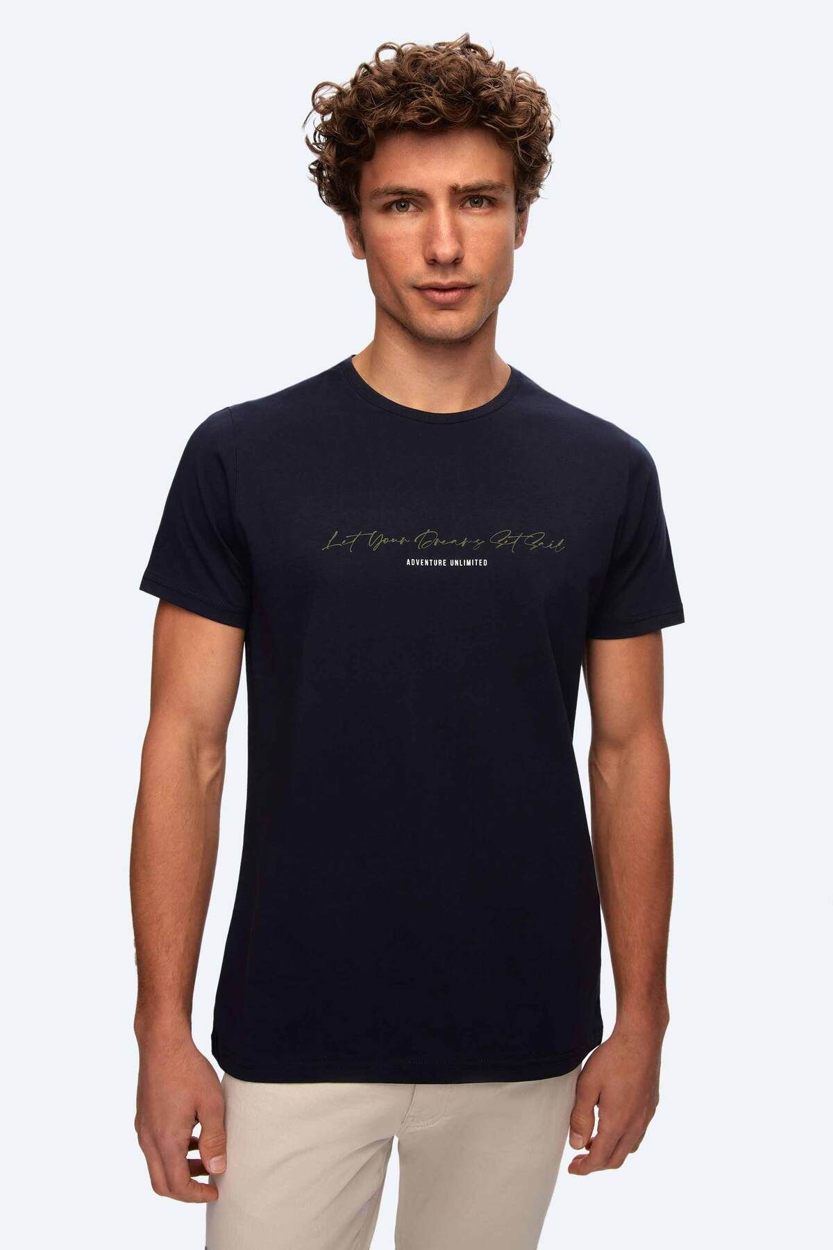 D'S Damat Regular Fit Lacivert Baskılı %100 Pamuk T-shirt