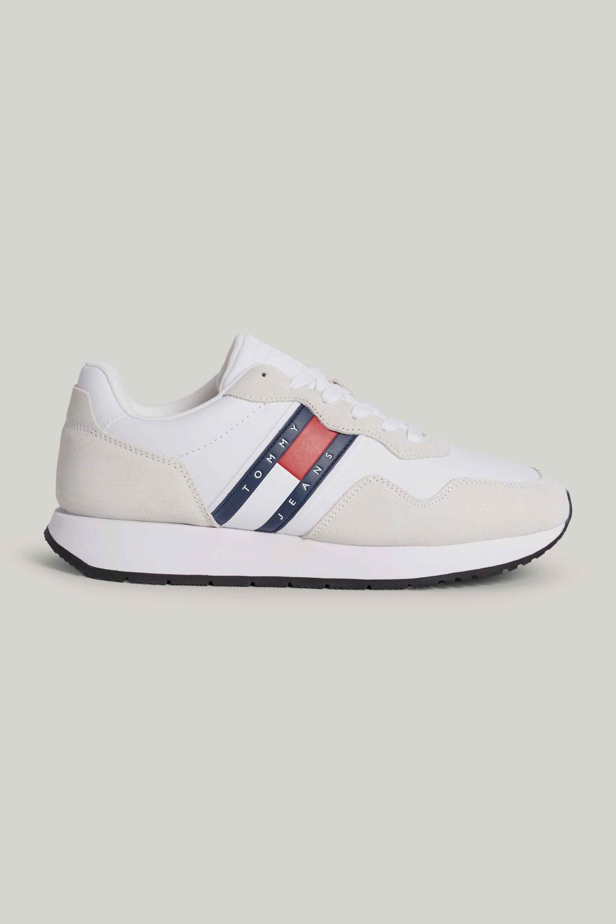Tommy Hilfiger Erkek Marka Logolu Süet Üst Kısımlı Geri Dönüştürülmüş Polyster Astarlı Kauçuk Tabanlı Beyaz Sneaker