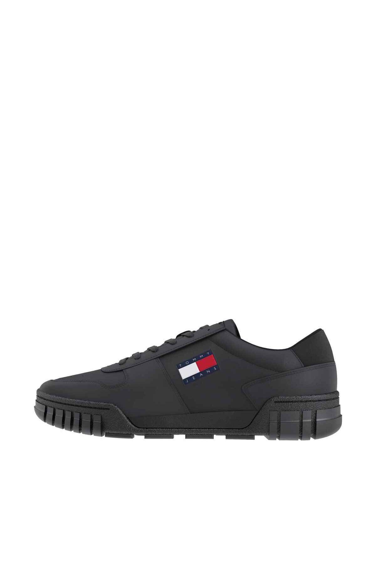 Tommy Hilfiger Erkek Marka Logolu Günlük Kullanıma Uygun Siyah Sneaker Em0em01396-bds