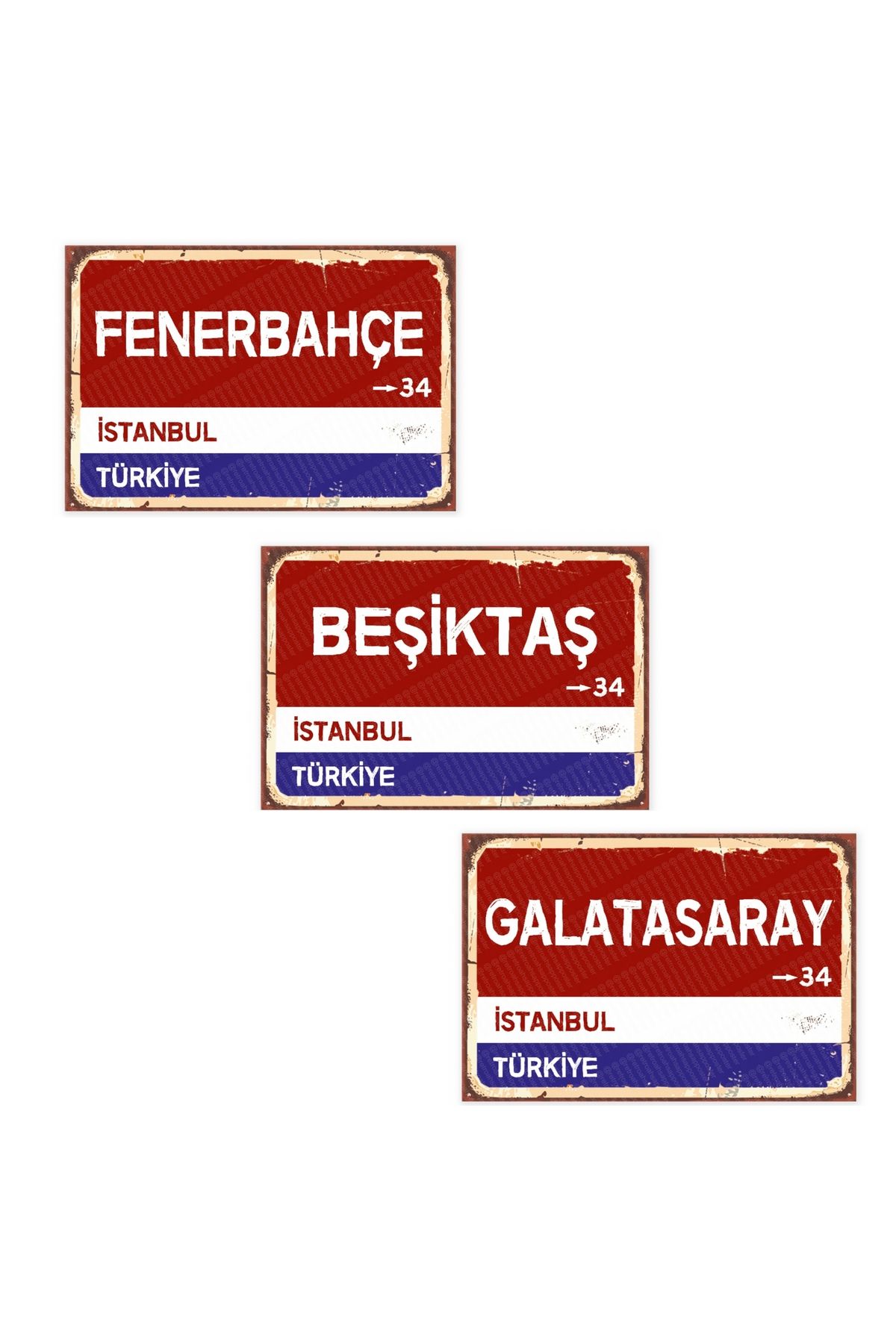 BiveSa Ahşap Poster Fenerbahçe Galatasaray Beşiktaş Sokak Tabelası 3lü Set