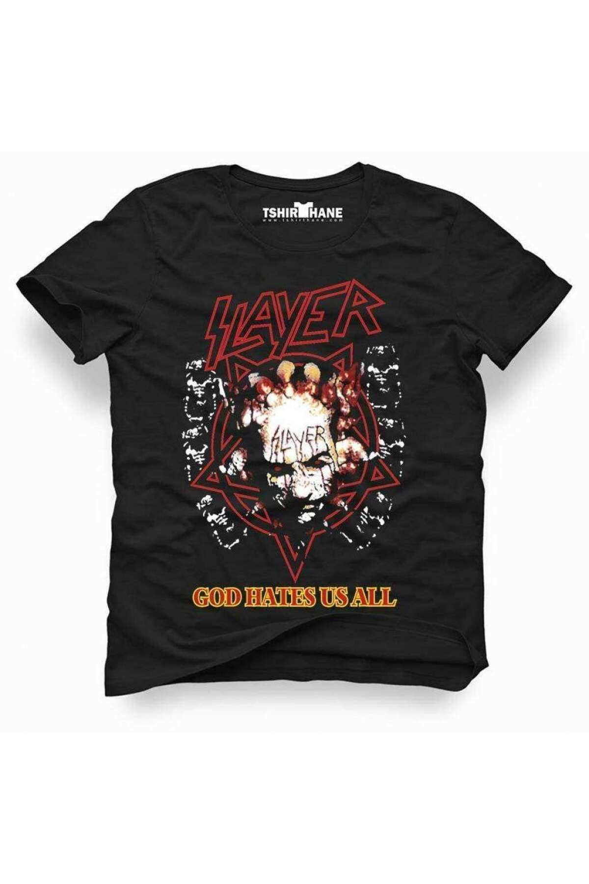 Tshirthane Slayer God Hates Us All Rock Metal Müzik Baskılı Erkek Dar Kesim Slim Fit T-shirt