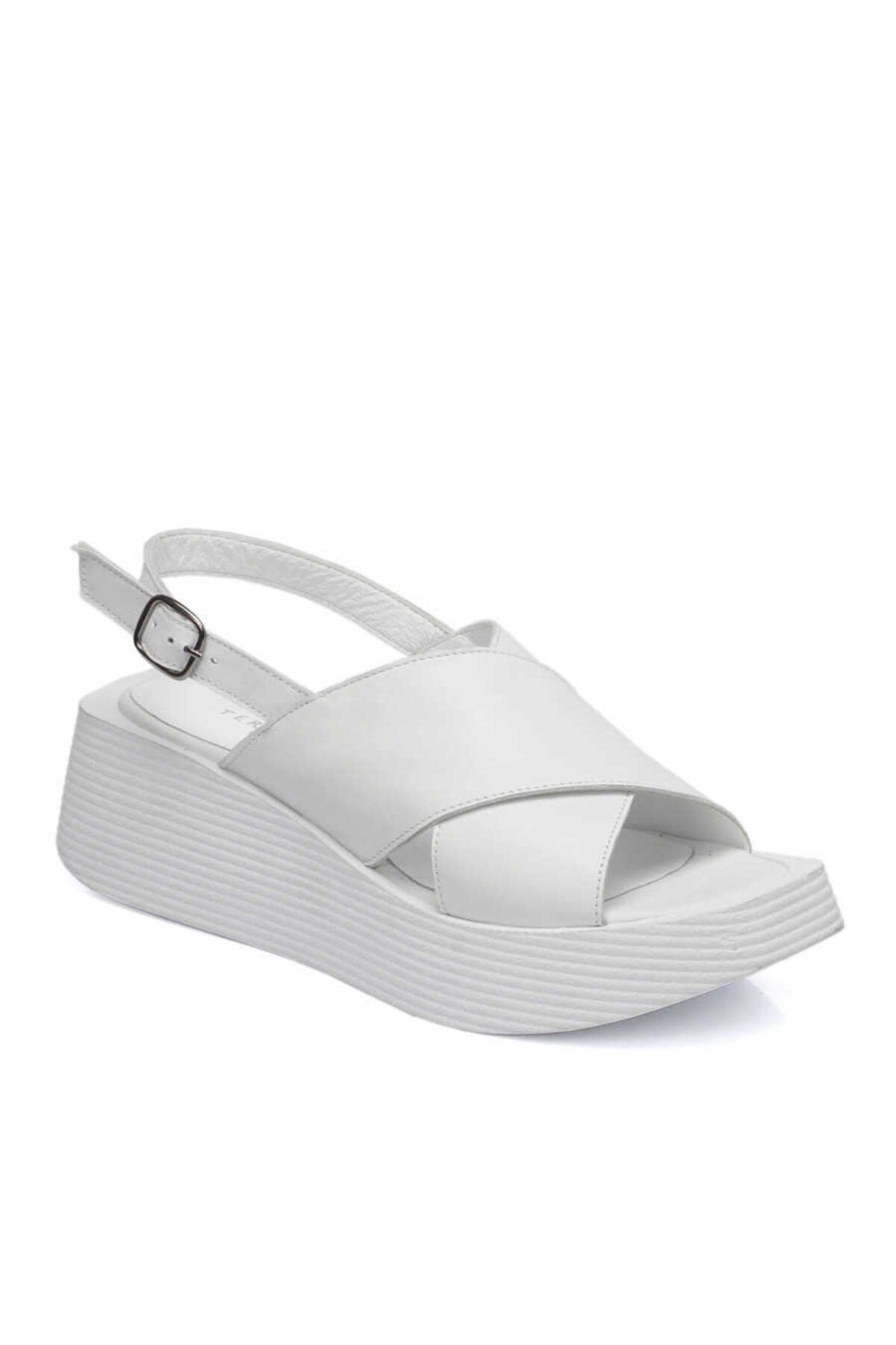 Tergan Beyaz Deri Kadın Sandalet - K23Y1SN66714-A26