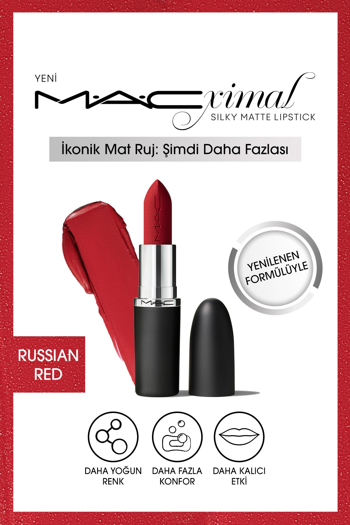 Mac M·A·CXIMAL Silky Matte Lipstick Nemlendirme Etkili Yoğun Renk Sağlayan Ruj - Russian Red