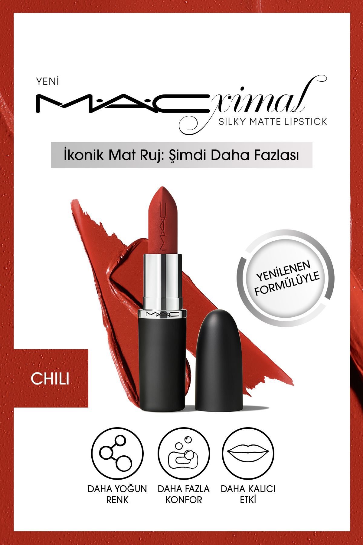 Mac M·A·CXIMAL Silky Matte Lipstick Nemlendirme Etkili Yoğun Renk Sağlayan Ruj - Chili