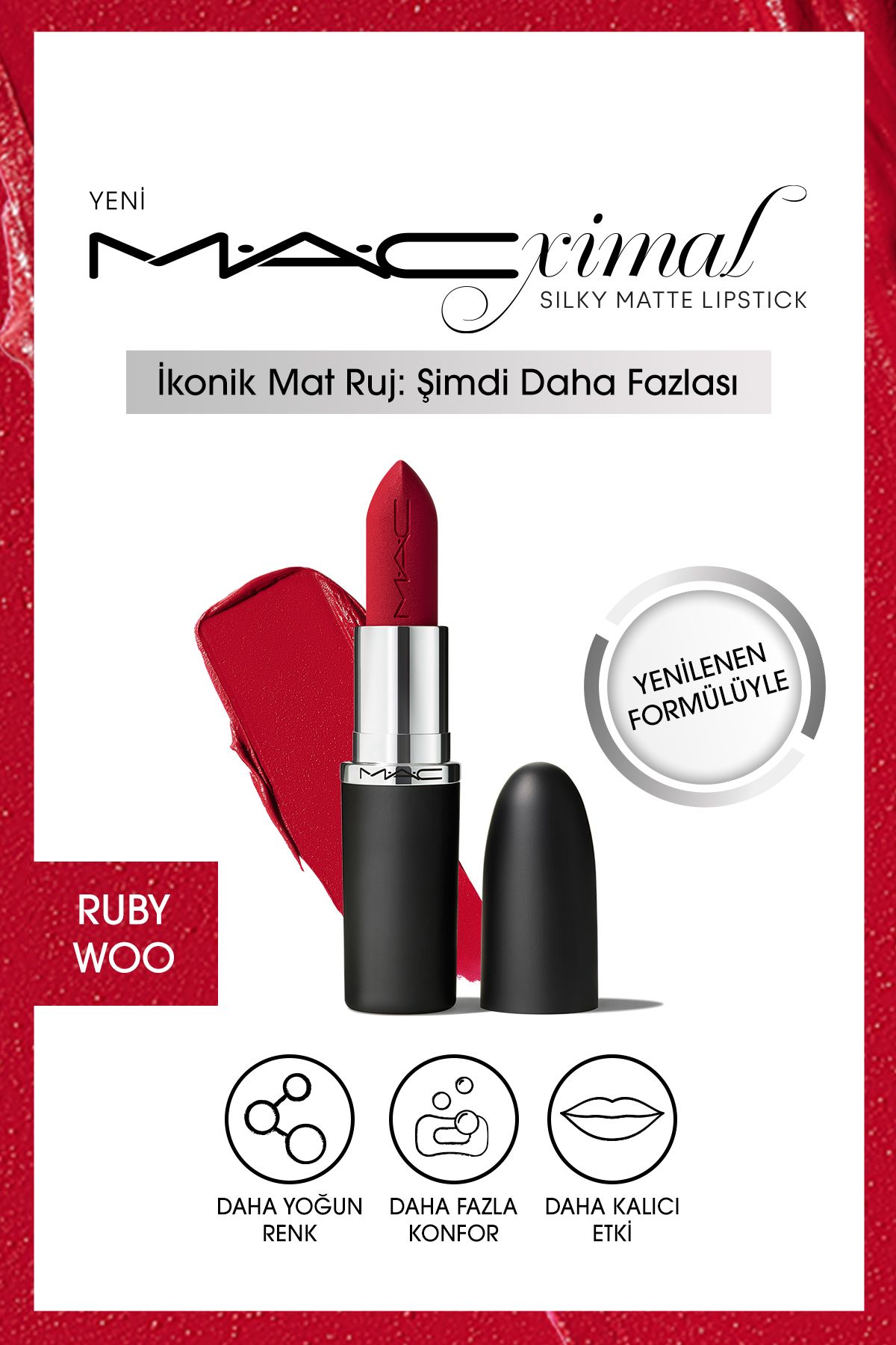 Mac M·A·CXIMAL Silky Matte Lipstick Nemlendirme Etkili Yoğun Renk Sağlayan Ruj - Ruby Woo