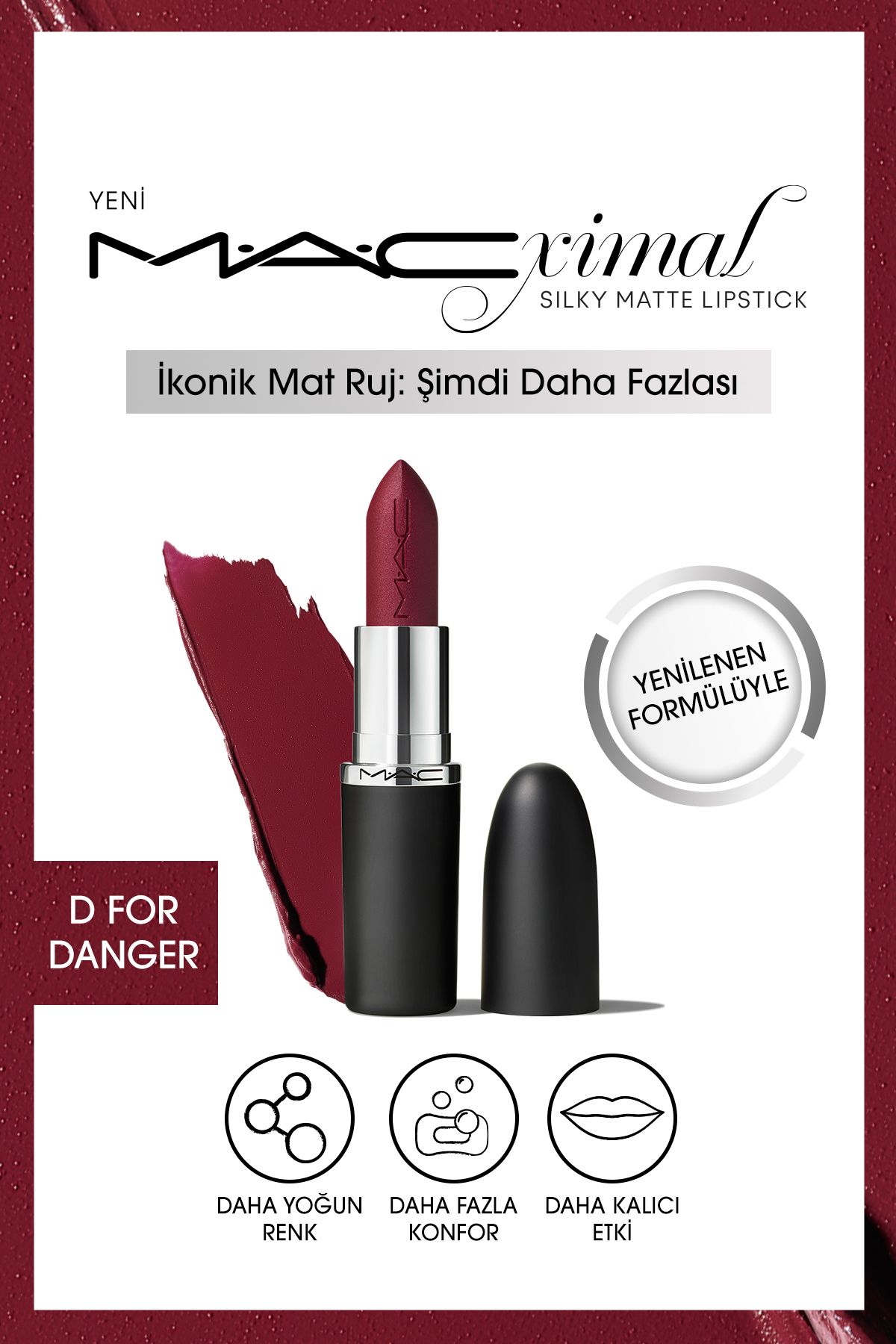 Mac M·A·CXIMAL Silky Matte Lipstick Nemlendirme Etkili Yoğun Renk Sağlayan Ruj - D For Danger