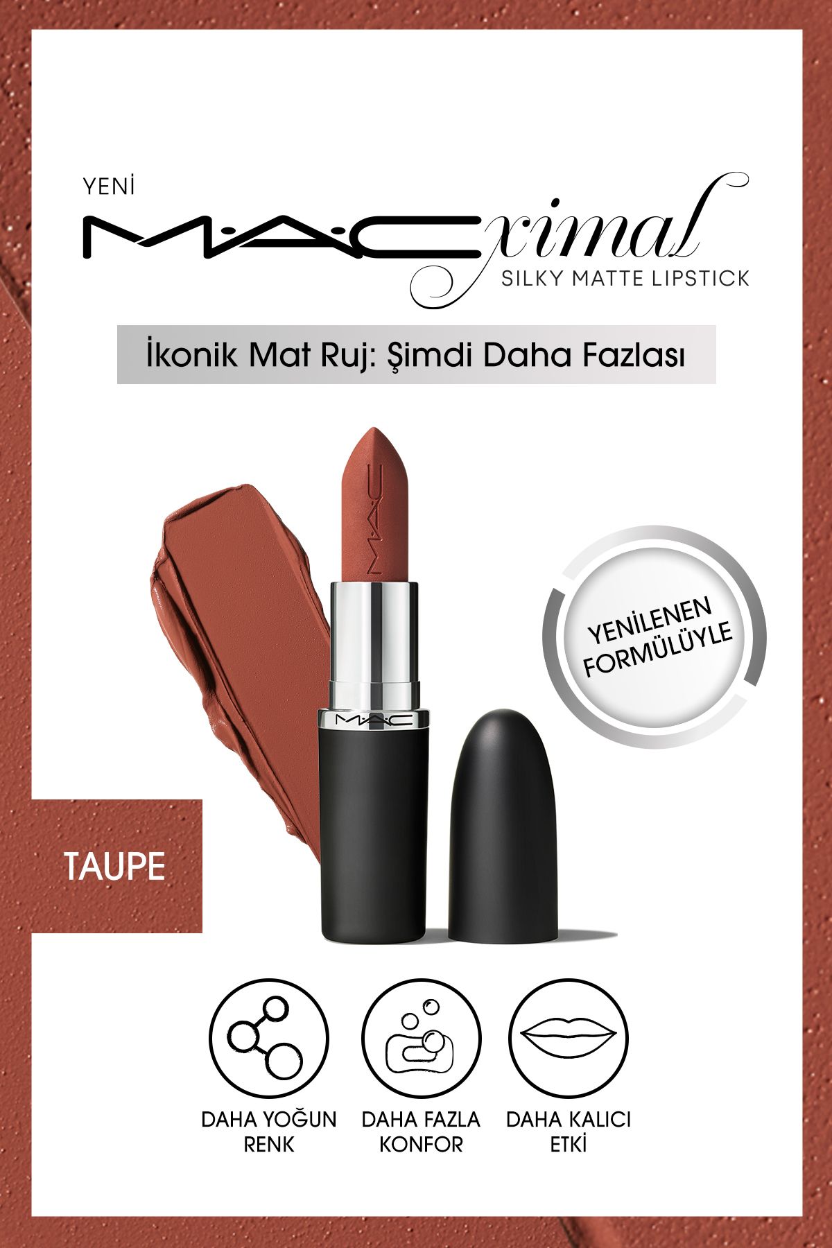 Mac M·A·CXIMAL Silky Matte Lipstick Nemlendirme Etkili Yoğun Renk Sağlayan Ruj - Taupe