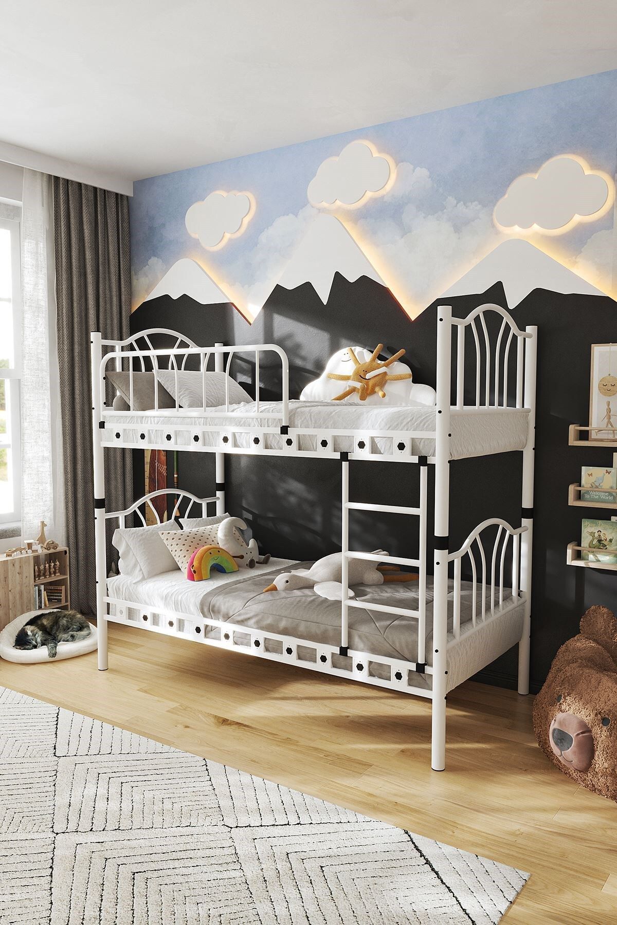 ARGİMO Bella Genç Çocuk Yatak Odası Metal Ranza Ve Karyola 90x190 Beyaz