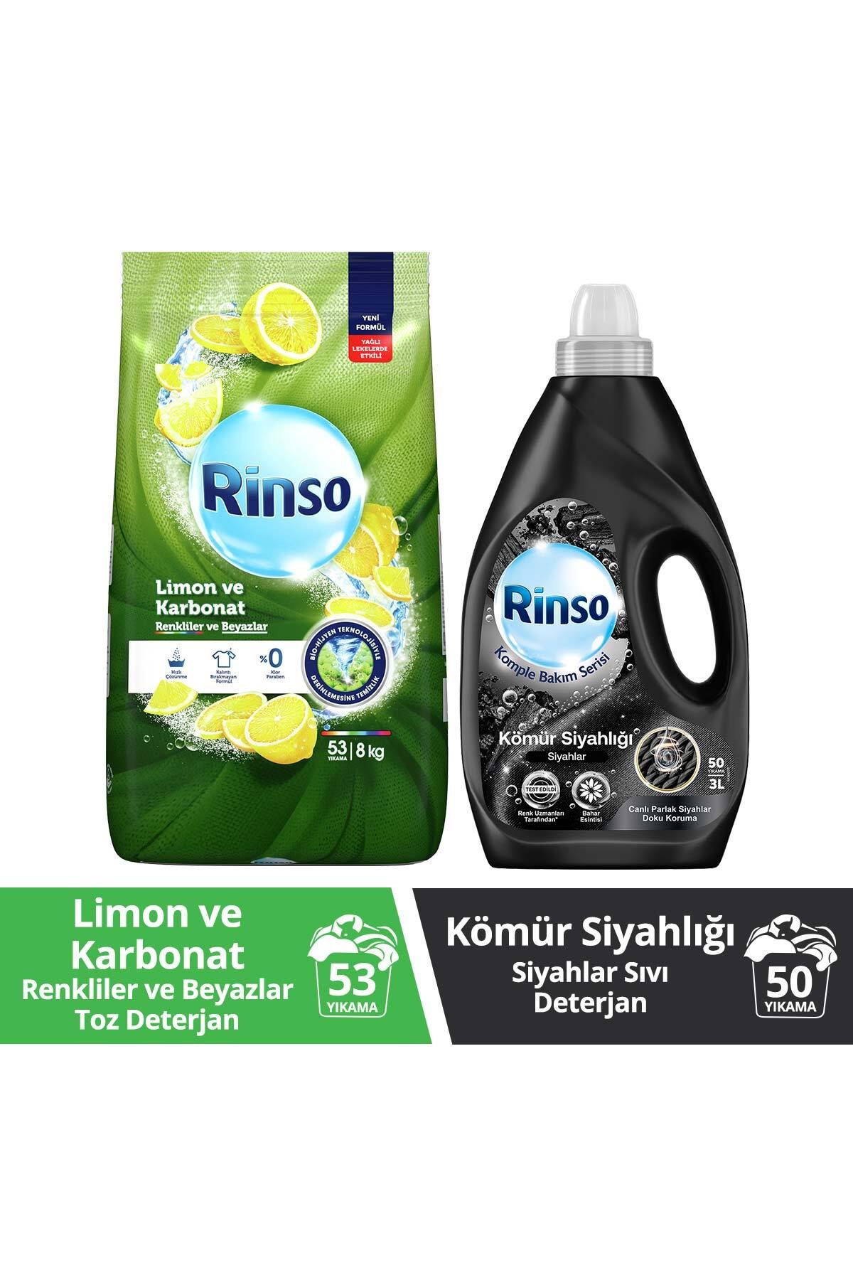 Rinso Sıvı Deterjan Kömür Siyahlığı 3lt 1adet Toz Deterjan Limon Renkli Ve Beyazlar 8kg 1adet
