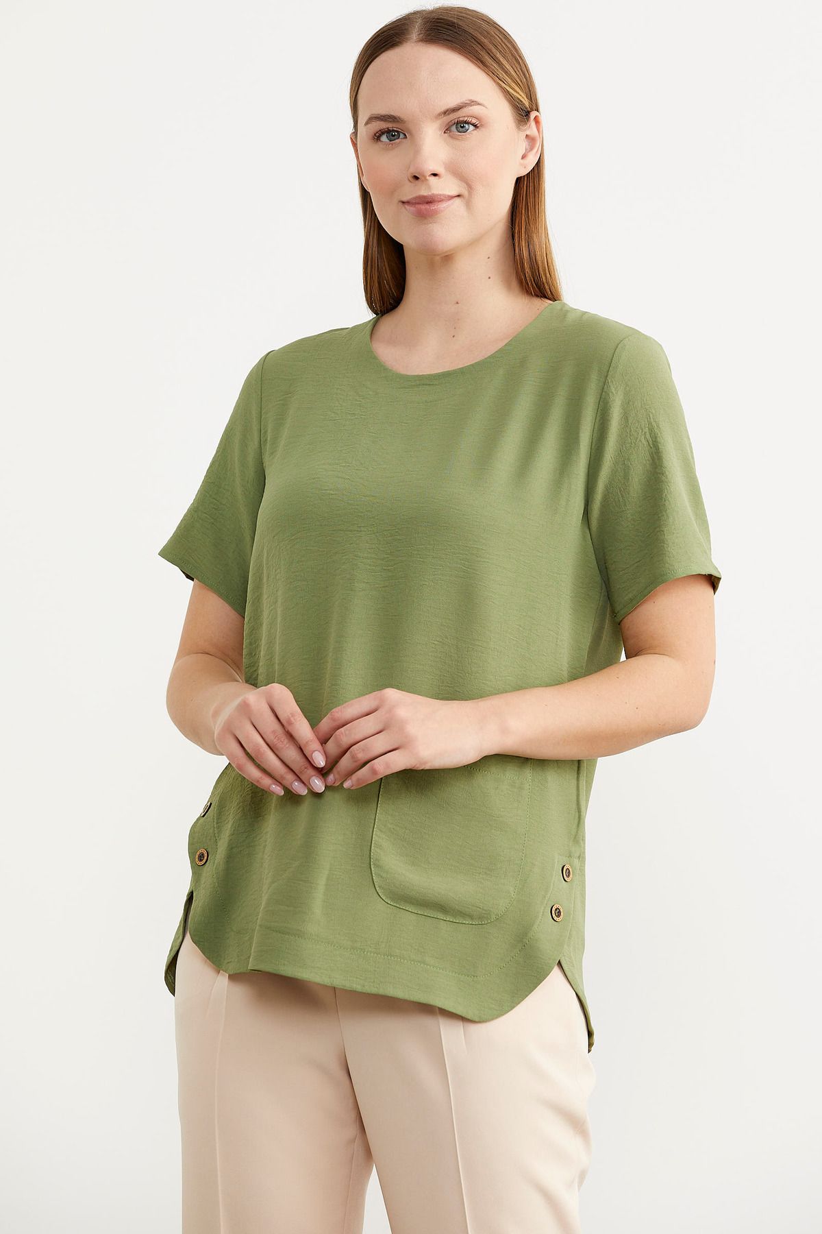 Sementa Krep Cep Detaylı Bluz - Yeşil