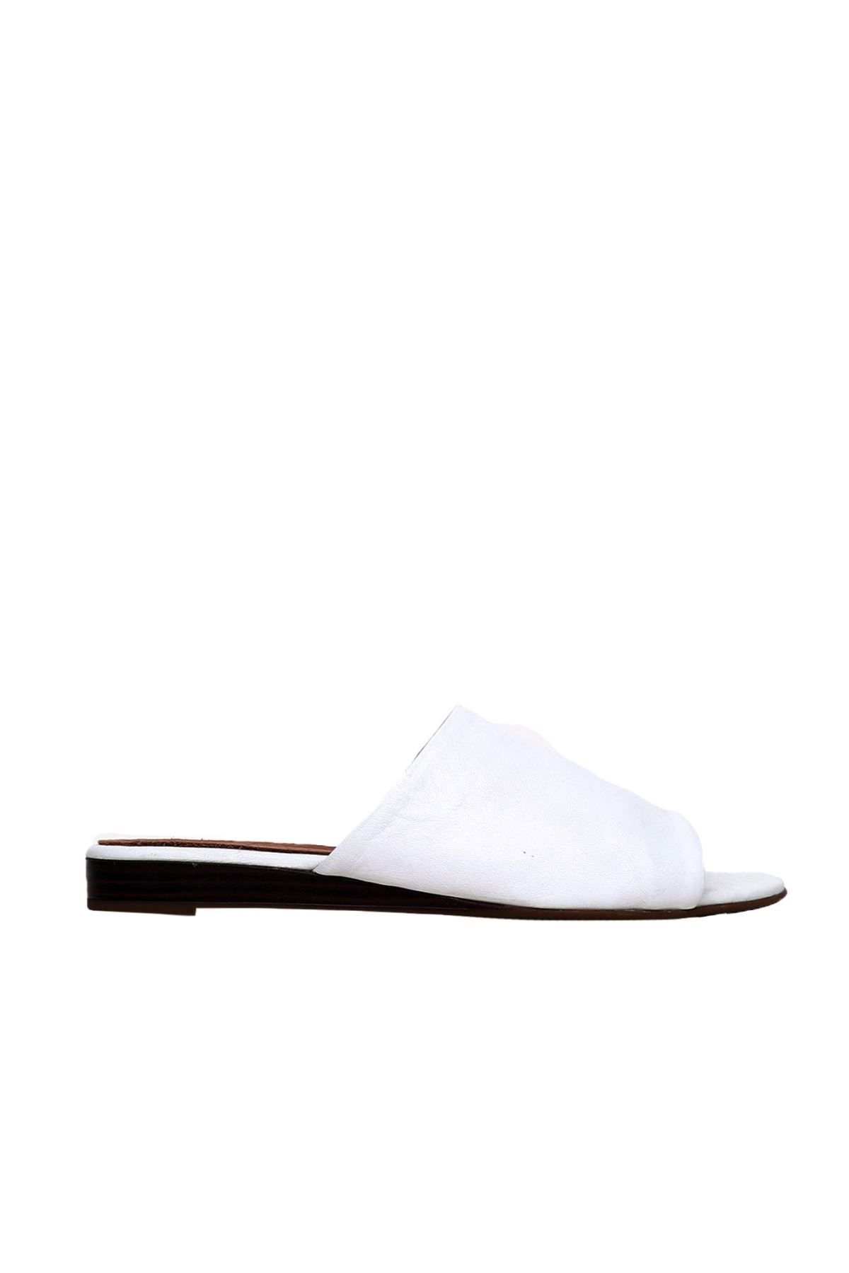 Genel Markalar Shoes Beyaz Deri Kadın Düz Terlik