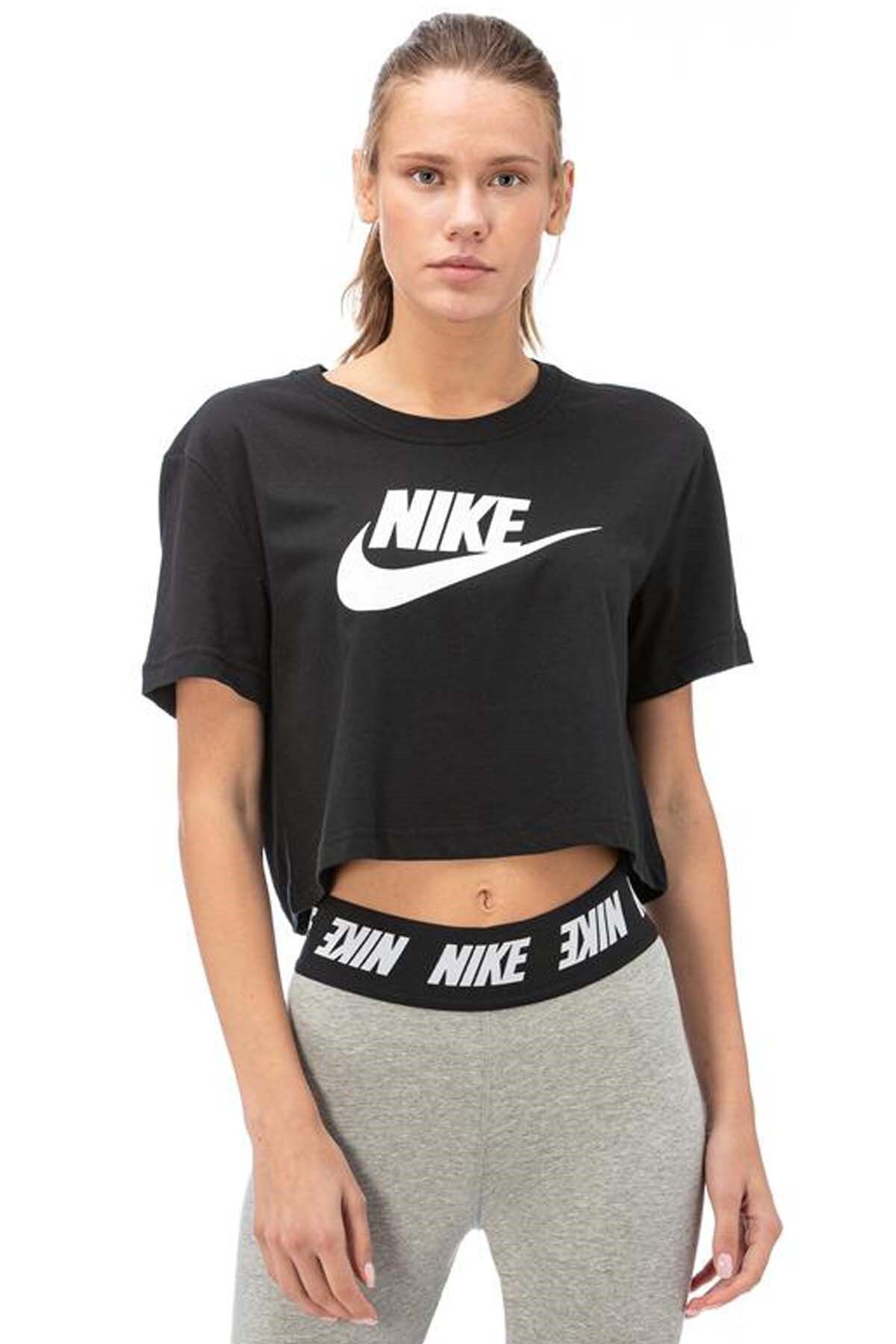 Nike W Nsw Tee Essntl Crp Icn Ftr Kadın Tişört Bv6175-010-sıyah