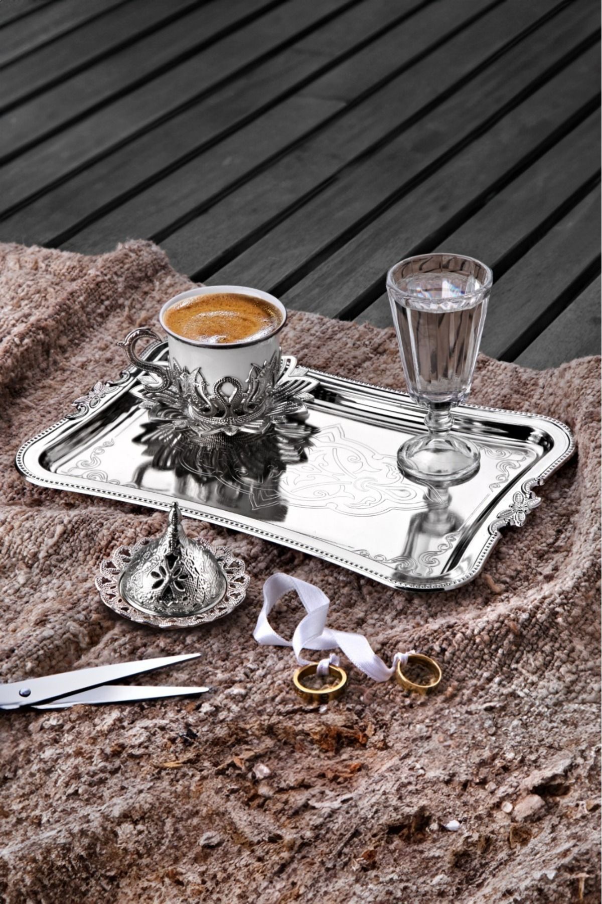 WuuQ Lüx Tek Kişilik Porselen Türk Kahvesi Takımı Set -Gelen Damat Lokumluklu veya Şekerlikli Gümüş Renk
