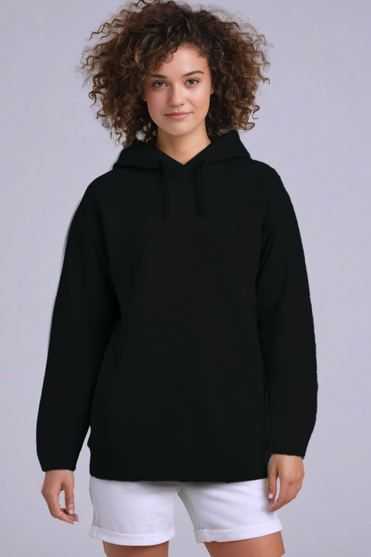 Soho Mood %100 Pamuk Kapüşonlu Üç İplik Şardonsuz Nakışlı Siyah Sweatshirt