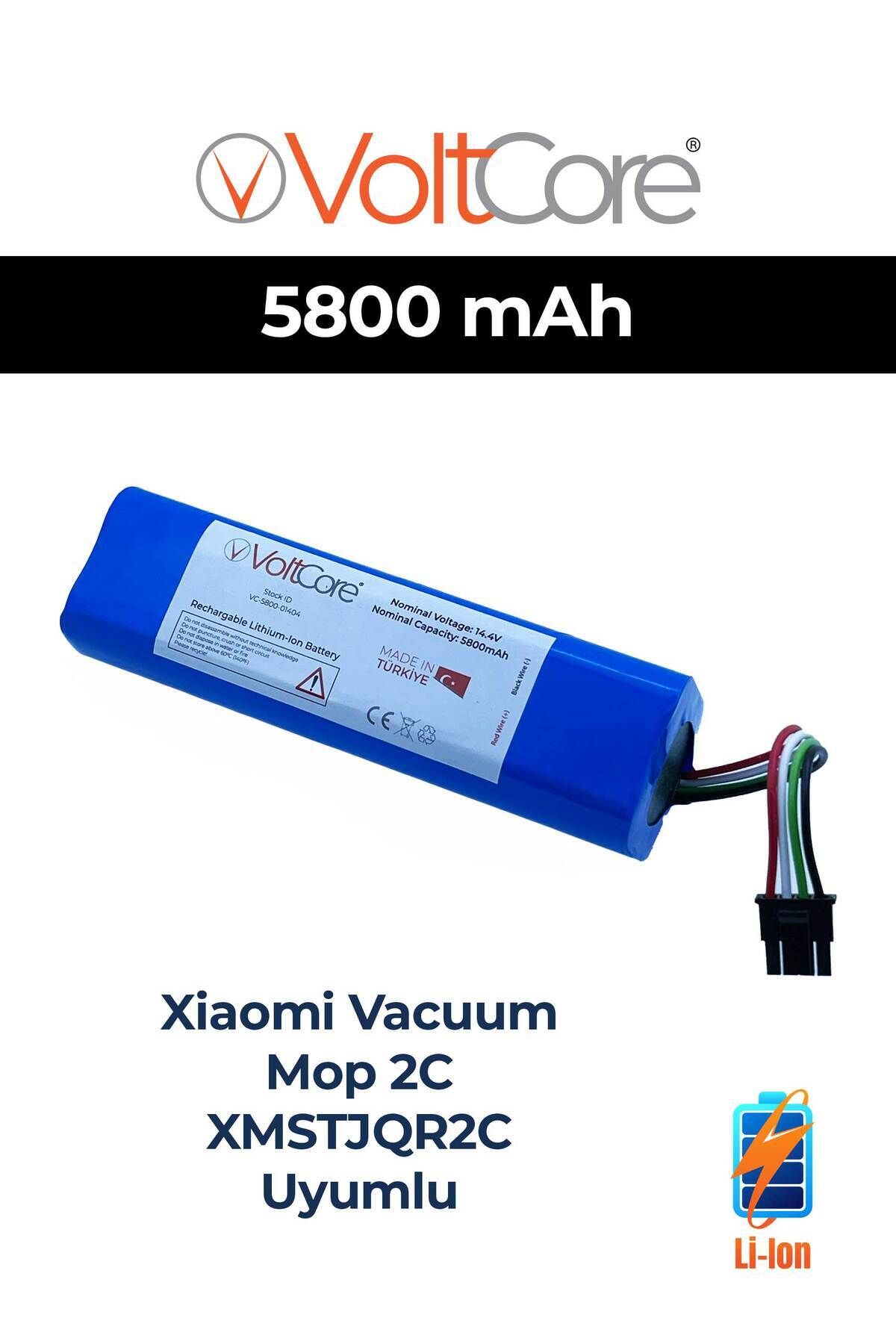 VoltCore Xiaomi Vacuum Mop 2C XMSTJQR2C Uyumlu Robot Süpürge Pili 5800mah Lityum İyon Batarya