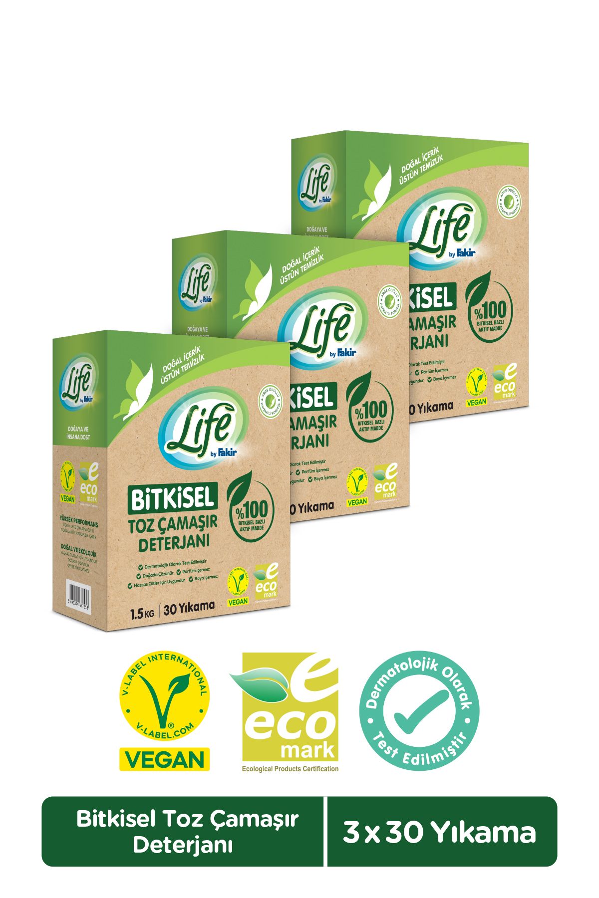 Life By Fakir Vegan Doğal Çamaşır Deterjanı Renkli Beyaz 1,5 Kg 3 Adet