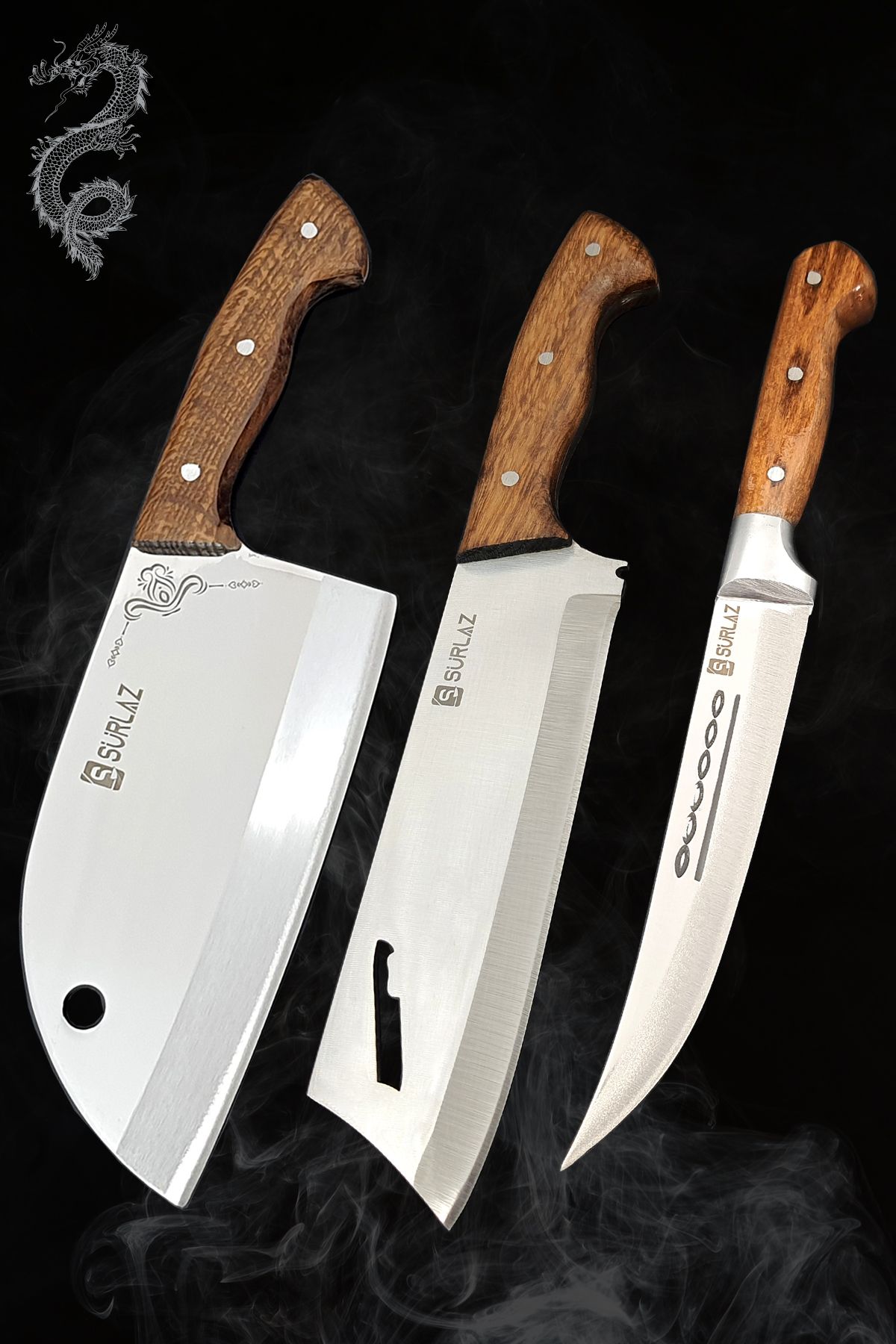 SürLaz Kamp Mutfak Bıçak Seti 3 Parça Outdoor Bıçak Piknik Bıçağı Hediyelik Bıçak Kılıf Hediyeli
