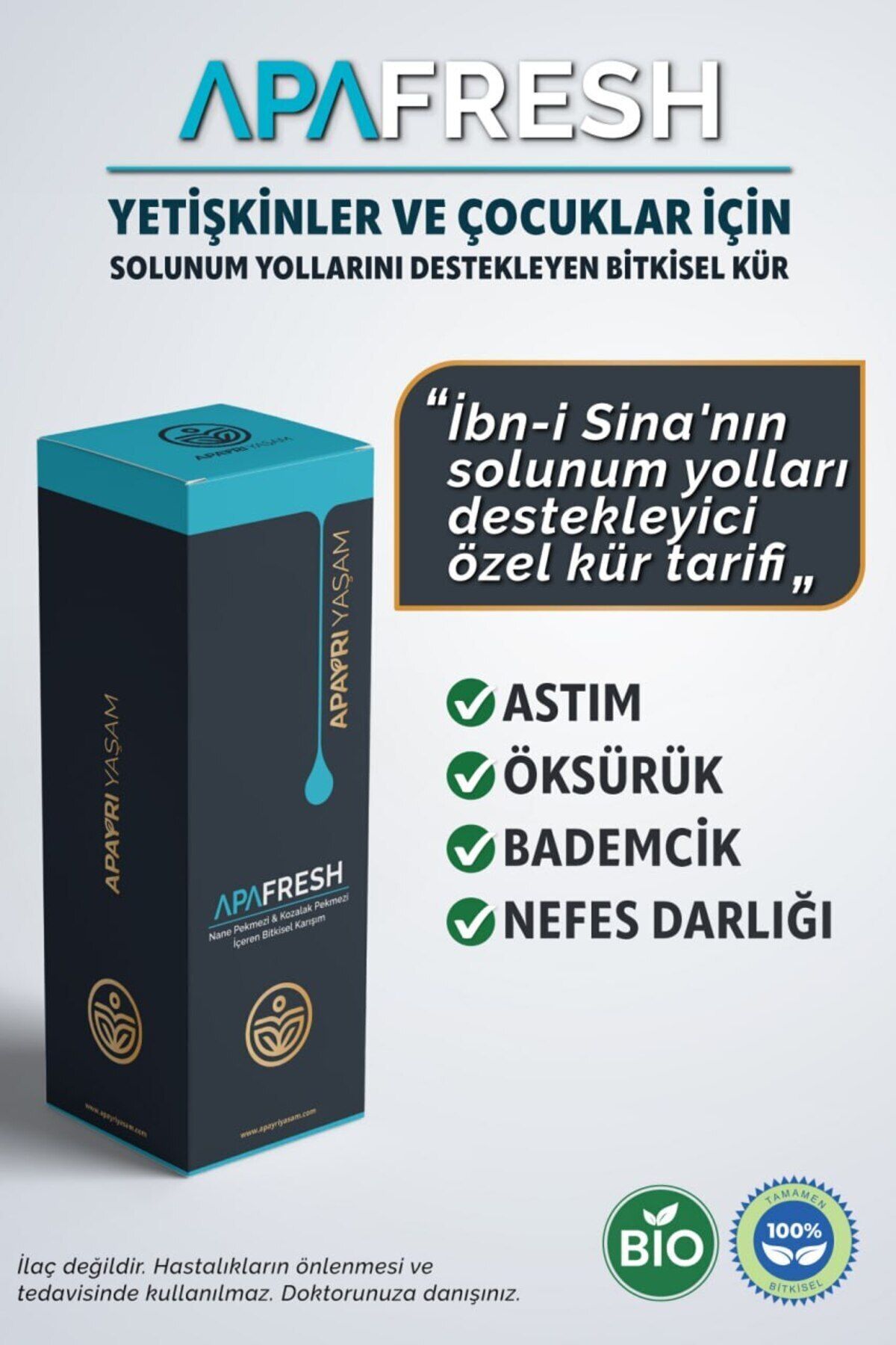 ApAyrı Yaşam Kronik Öksürük, Alerjik Rinit, Astım, Koah, Boğaz Ağrısı Için Bio Şurup %100 Bitkisel Apafresh