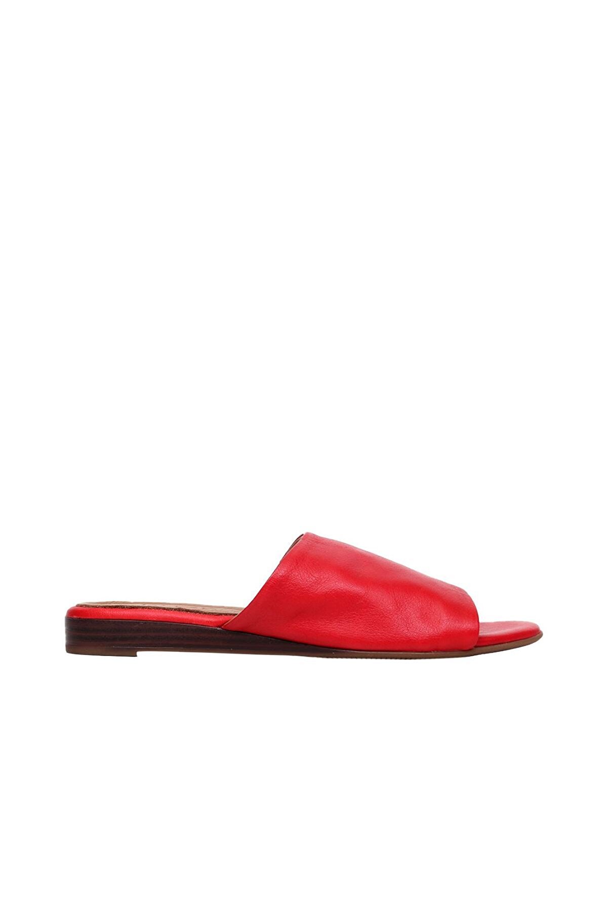 Genel Markalar Shoes Kırmızı Deri Kadın Düz Terlik