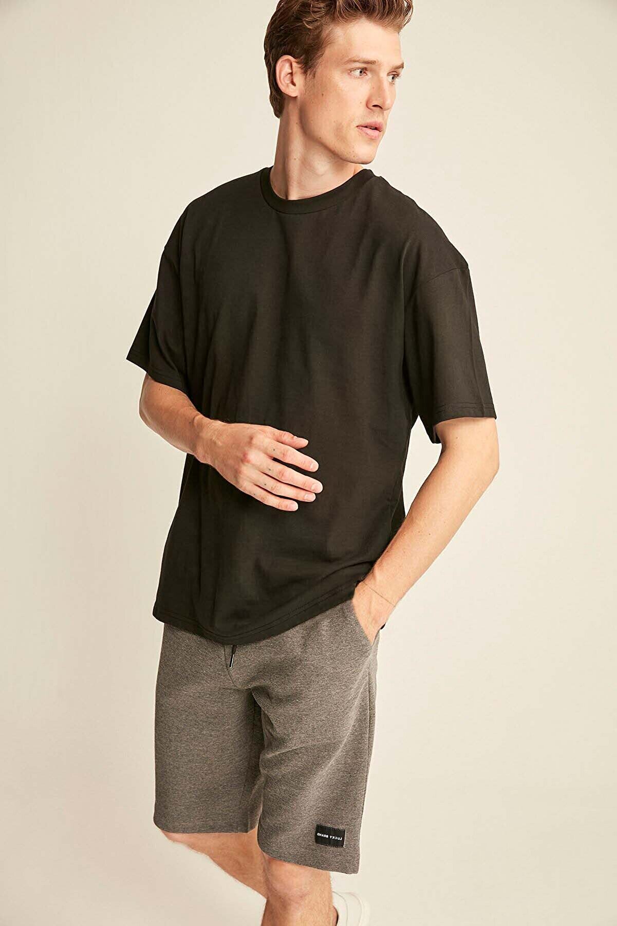 GRIMELANGE Jett Erkek Oversize Fit %100 Pamuk Kalın Dokulu Siyah T-shirt