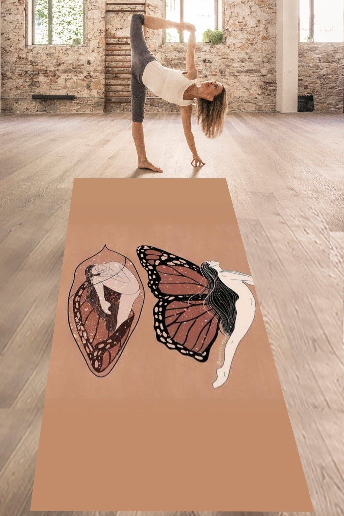 on the clouds Kanatlanan Kelebek Kız Yıkanabilir Kaymaz Taban Leke Tutmaz Yoga Matı Pilates Minderi