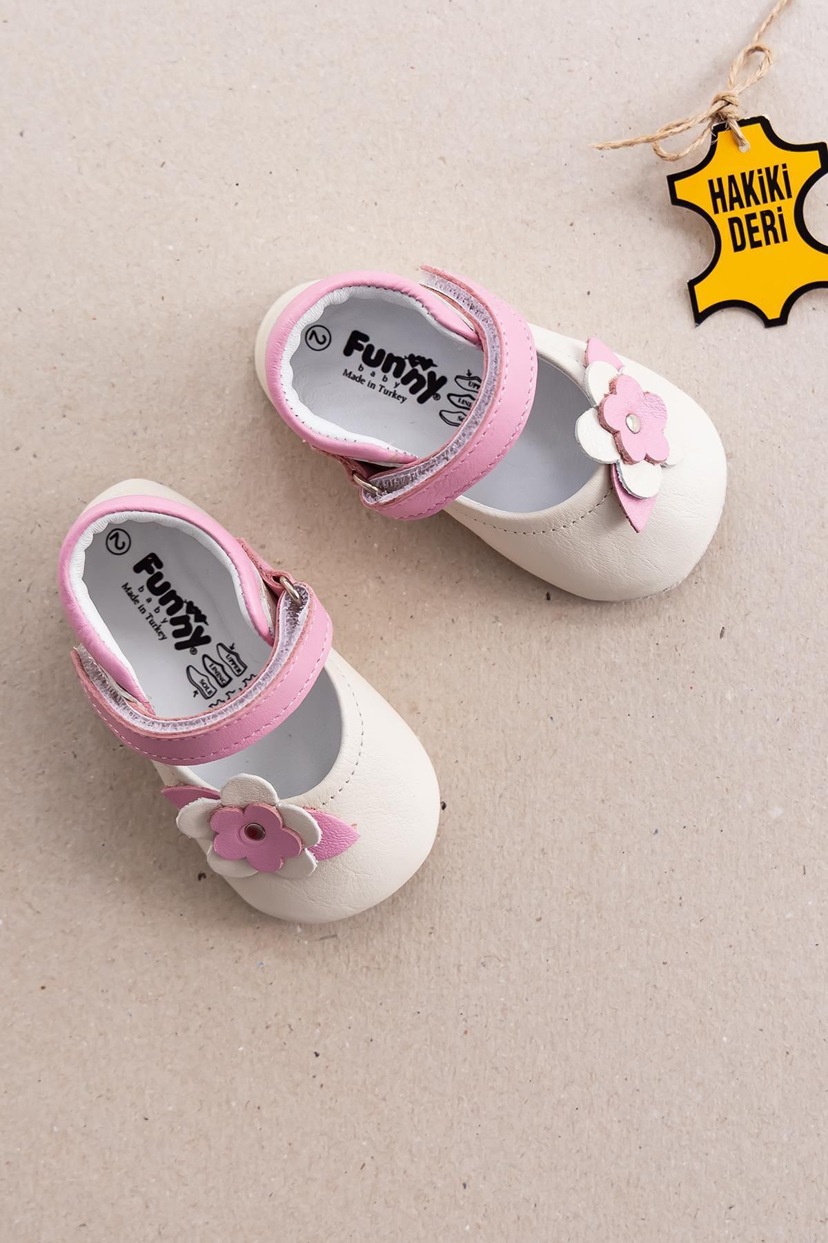 Funny Baby Hakiki Deri Ilk Adım Kız Bebek Ayakkabı Deri Bebek Patik
