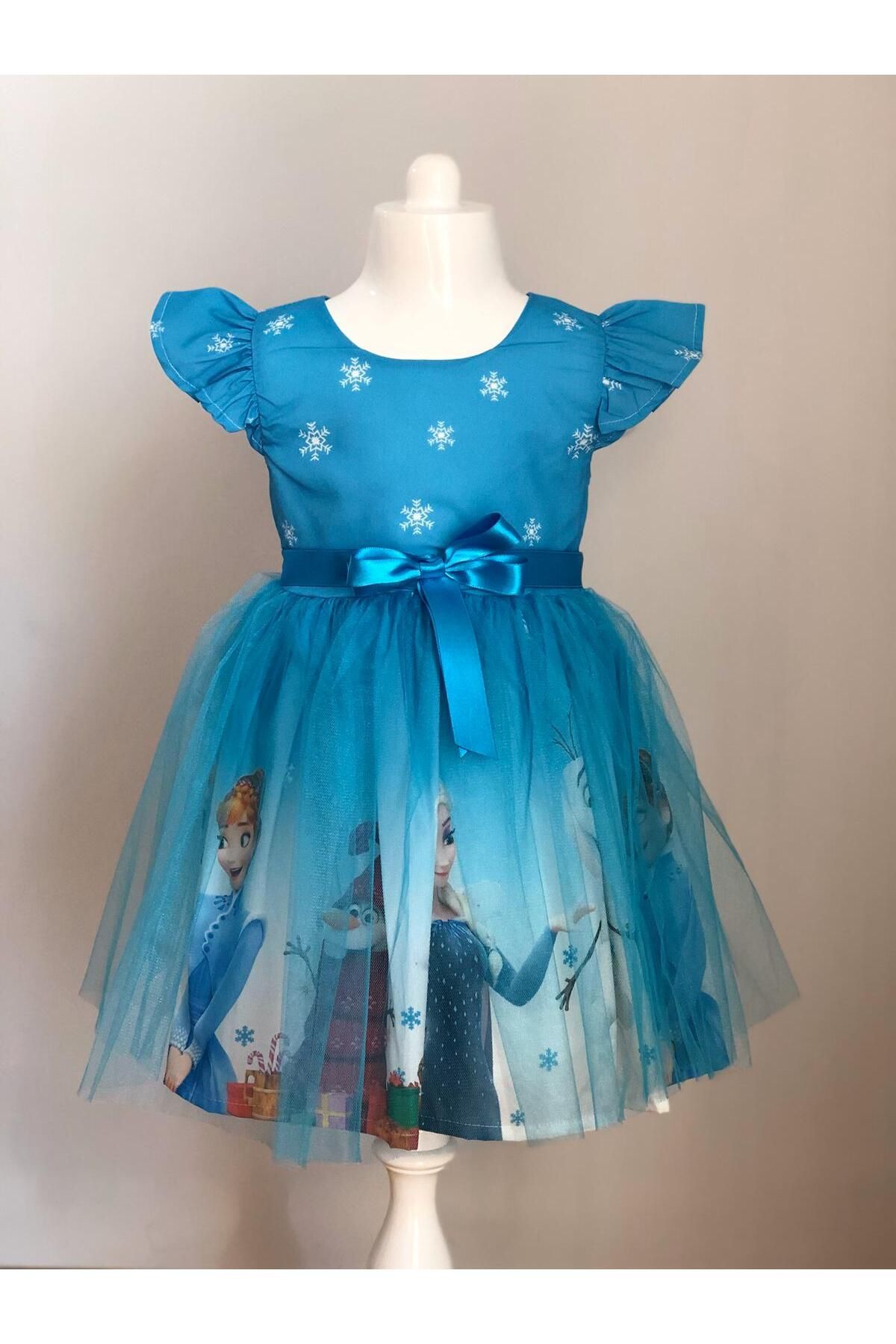 Buse&Eylül Bebe Mavi Elsa Karlar Kraliçesi Kız Çocuk Elbisesi