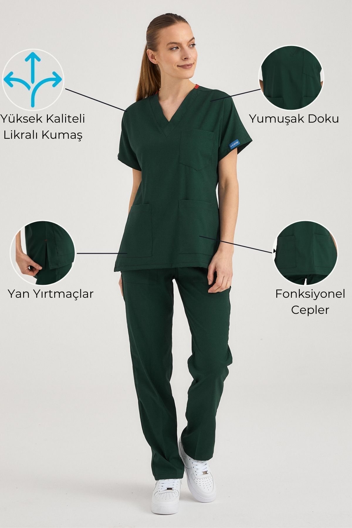 Pozitif Üniforma Avcı Yeşili Likralı Hemşire Forması Alt Üst Cerrahi Takım Scrubs Üniforma Cerrahi Forma