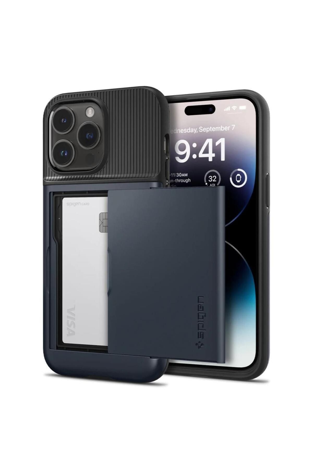 Spigen iPhone 14 Pro Max Kılıf Slim Armor CS Wallet Metal Slate - ACS04838