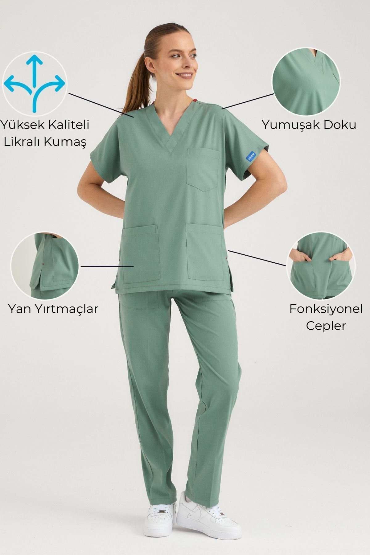 Pozitif Üniforma Mint Yeşili Likralı Hemşire Forması Alt Üst Cerrahi Takım Scrubs Üniforma Cerrahi Forma