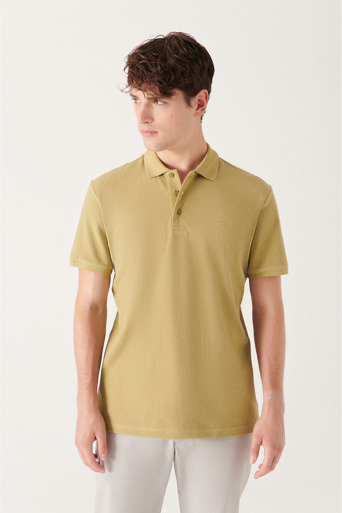 Avva Erkek Yağ Yeşili %100 Pamuk Serin Tutan Regular Fit Polo Yaka T-shirt E001004