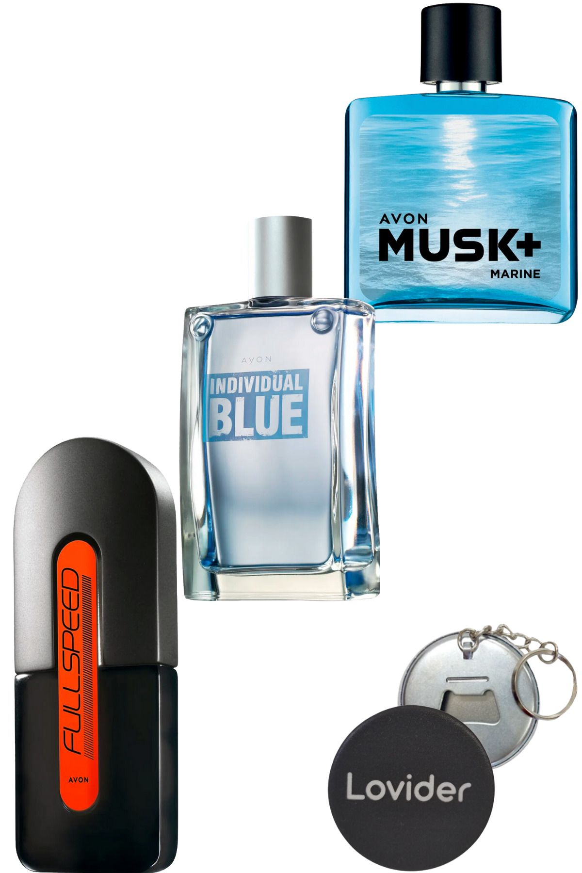 Avon Full Speed 75ml + Individual Blue 100ml + Musk Marine 75ml Erkek Parfüm + Lovider Anahtarlık