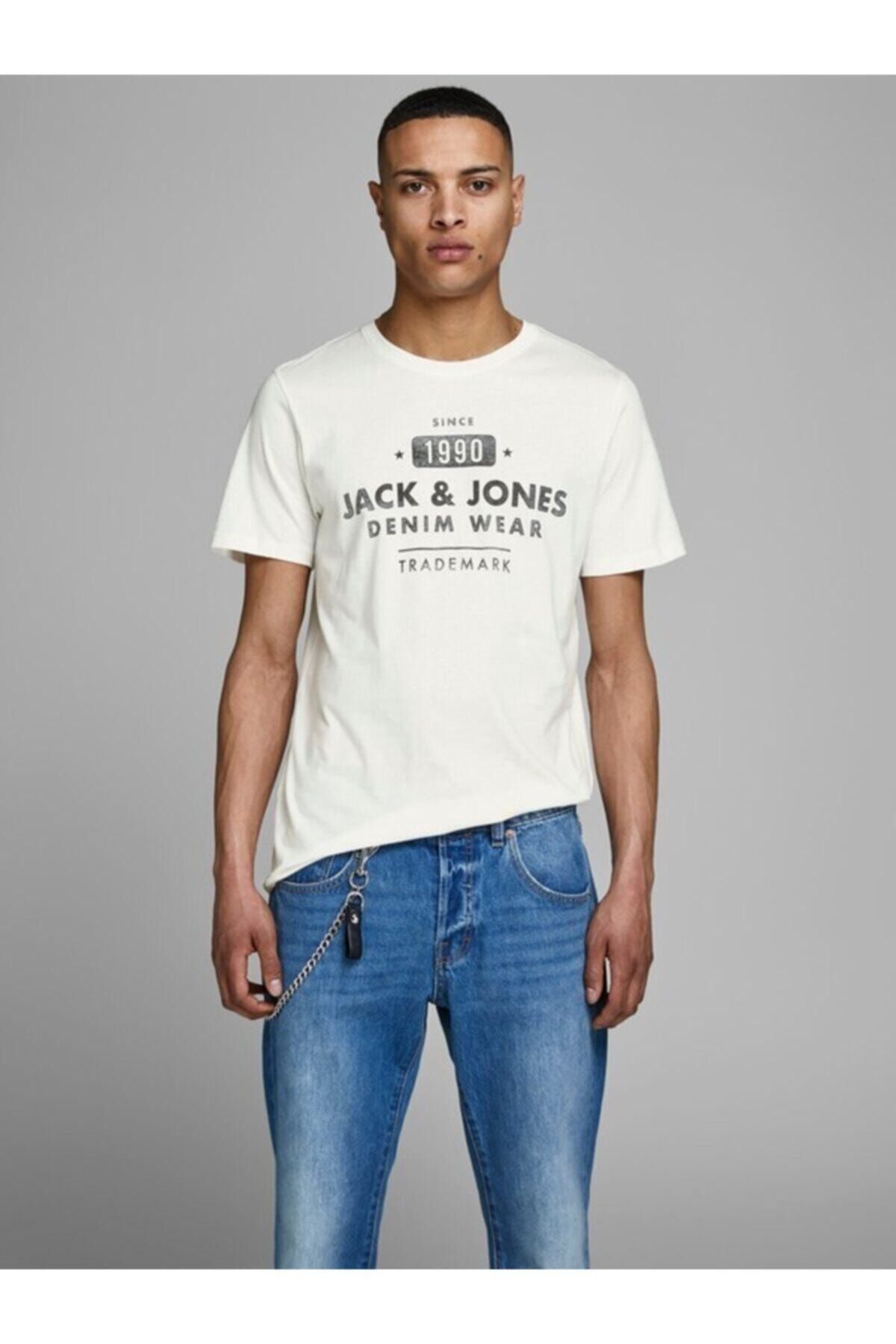 Jack & Jones JJEJEANS TEE SS CREW NECK Beyaz Erkek T-Shirt 101069385