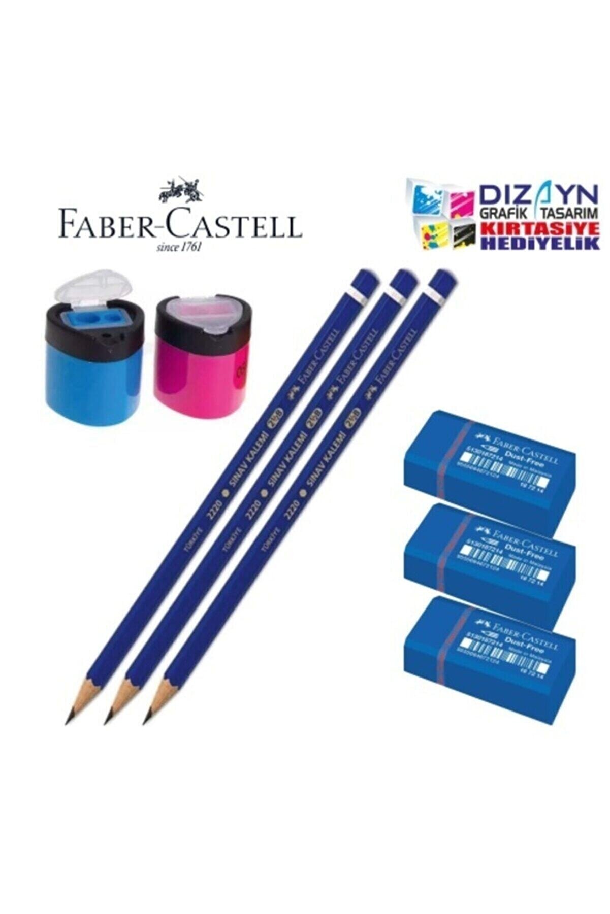 Faber Castell 3sınav Kalemi+3sınav Silgisi+2kalemtraş Kırmızı Mavi