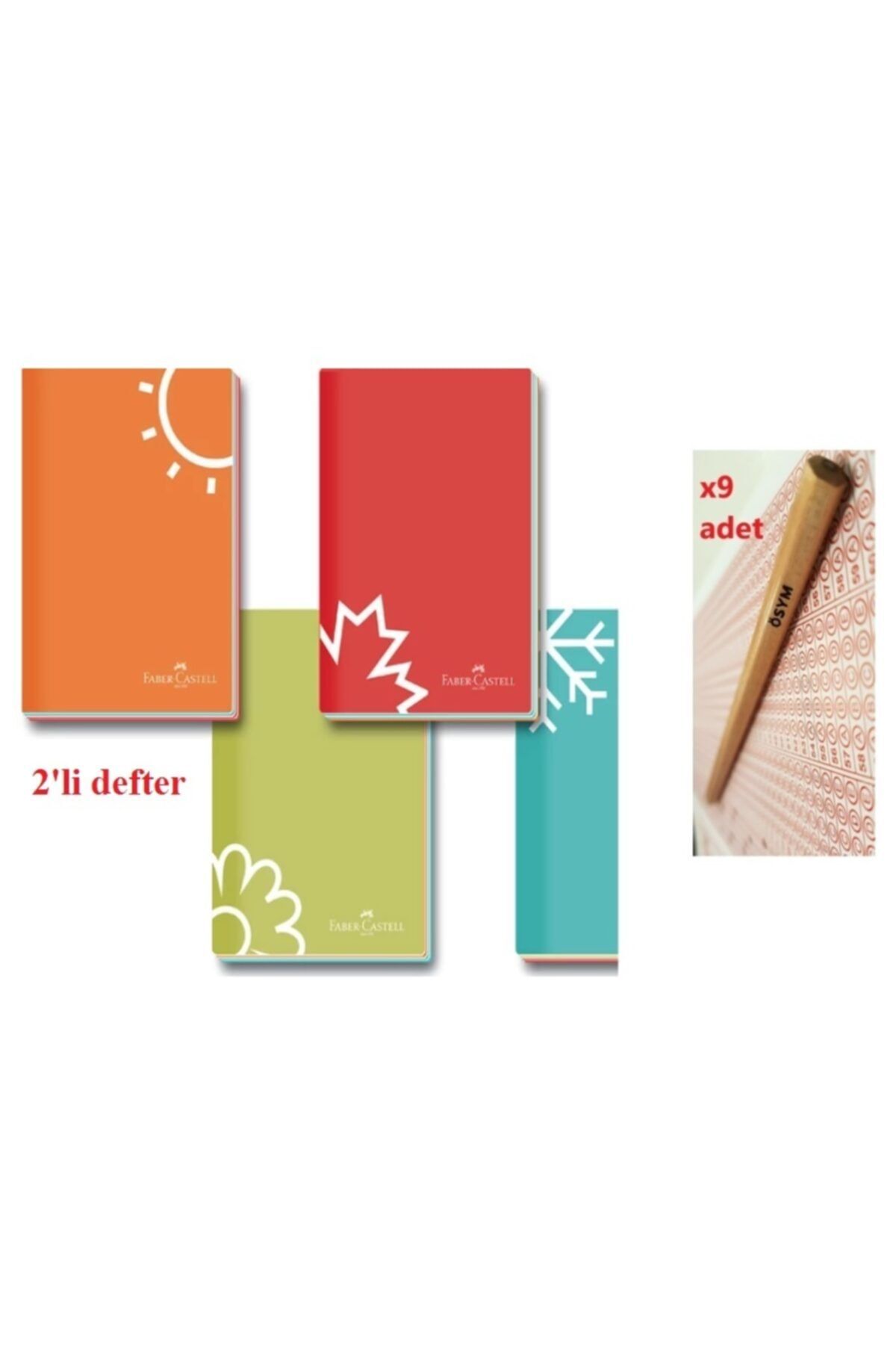 Faber Castell Karton Kapak Dik Seasonss 2'li Defter & 9'lu Natural Ösym Sınav Kalemi