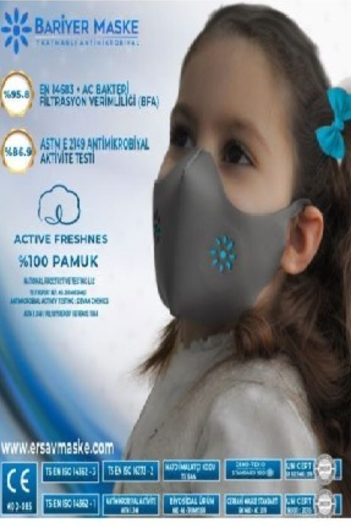 Ersav Çocuk Maskesi Yıkanabilir Bariyer Maske