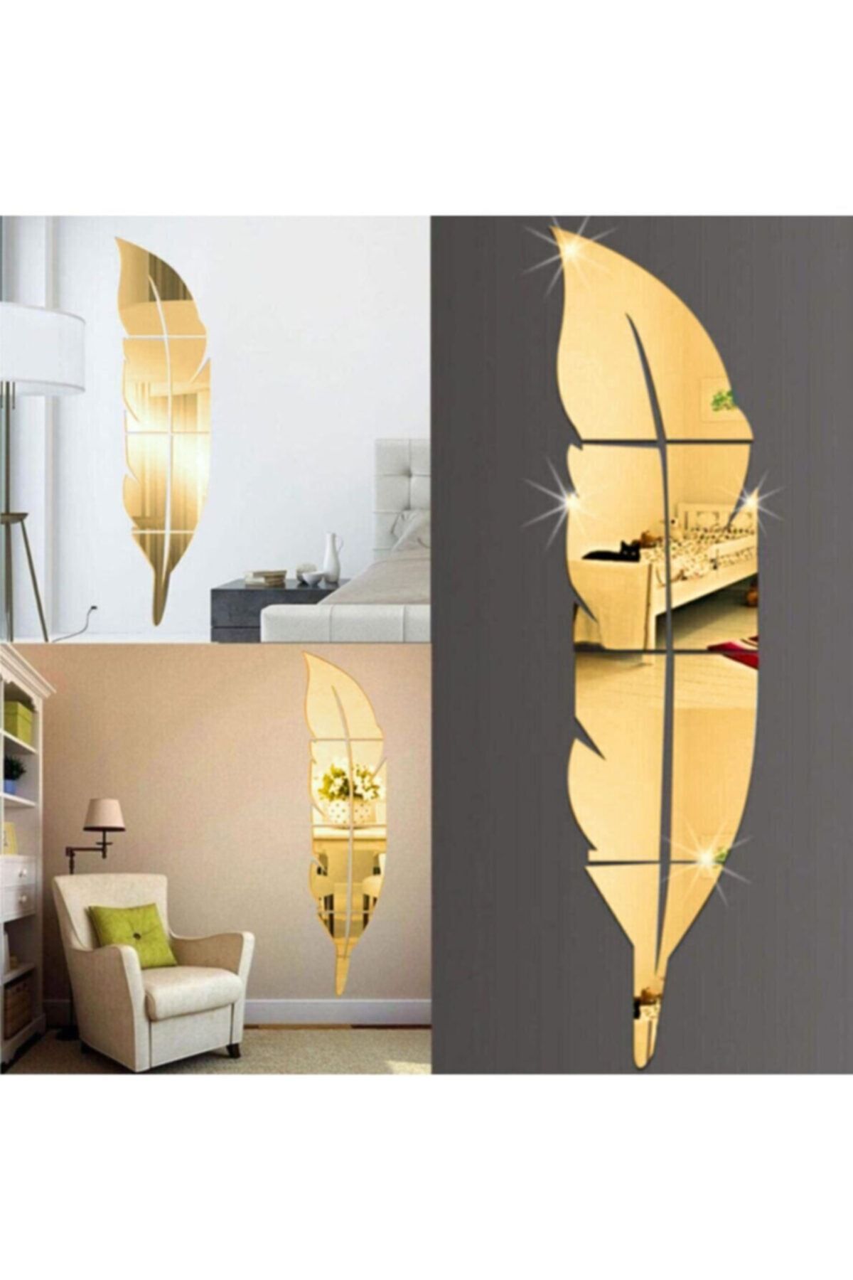 GİZEM SHOP Dekoratif Duvar Dekorasyon Tüy Desen Gold Ayna Pleksi 30*120cm