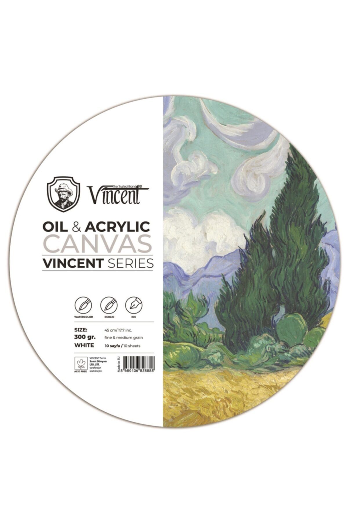 Vincent Vıncent Oıl Acrylıc Daire Canvas Whıte 300gr 45cm Yağlı Ve Akrilik Boya Defteri