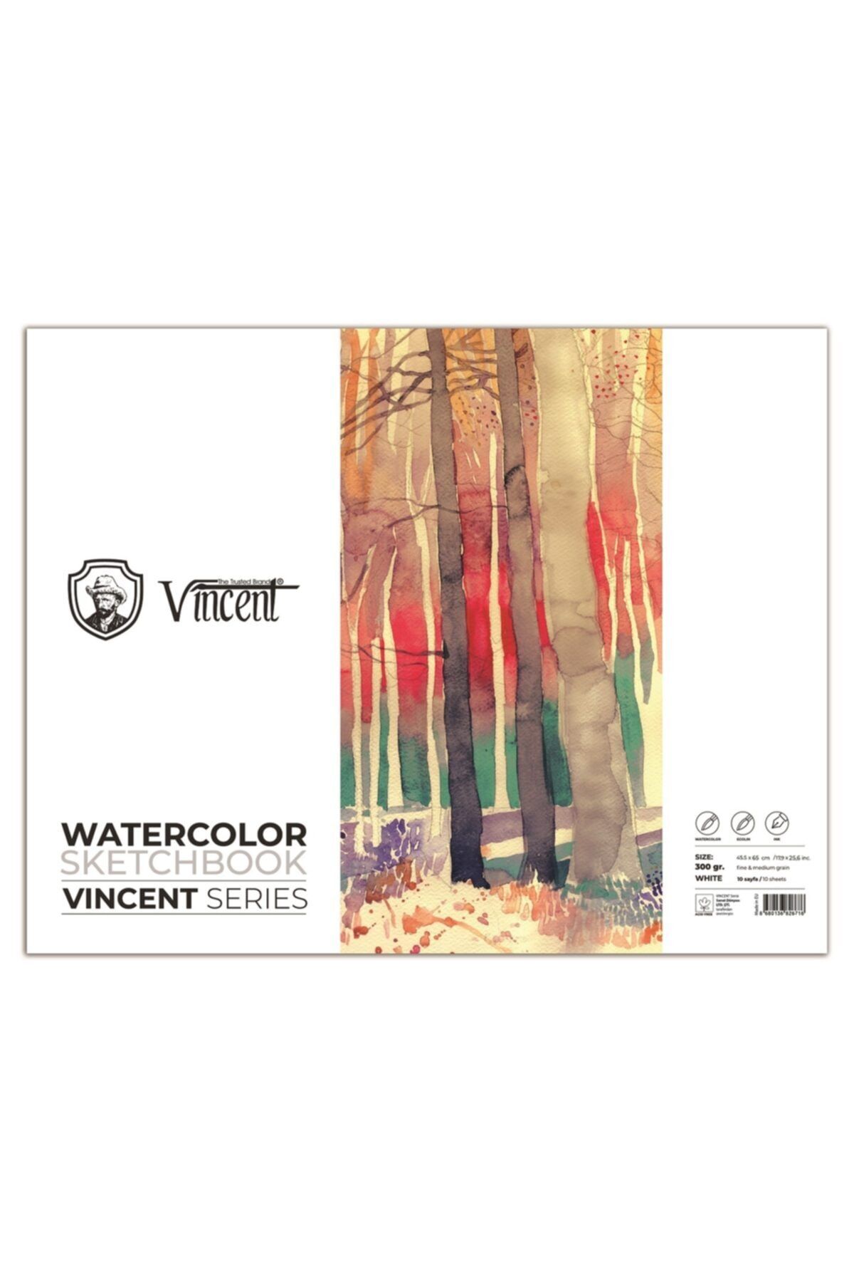 Vincent Watercolor Sketchbook White Suluboya Blok 300 Gr 45,5x65 Cm 10 Sayfa