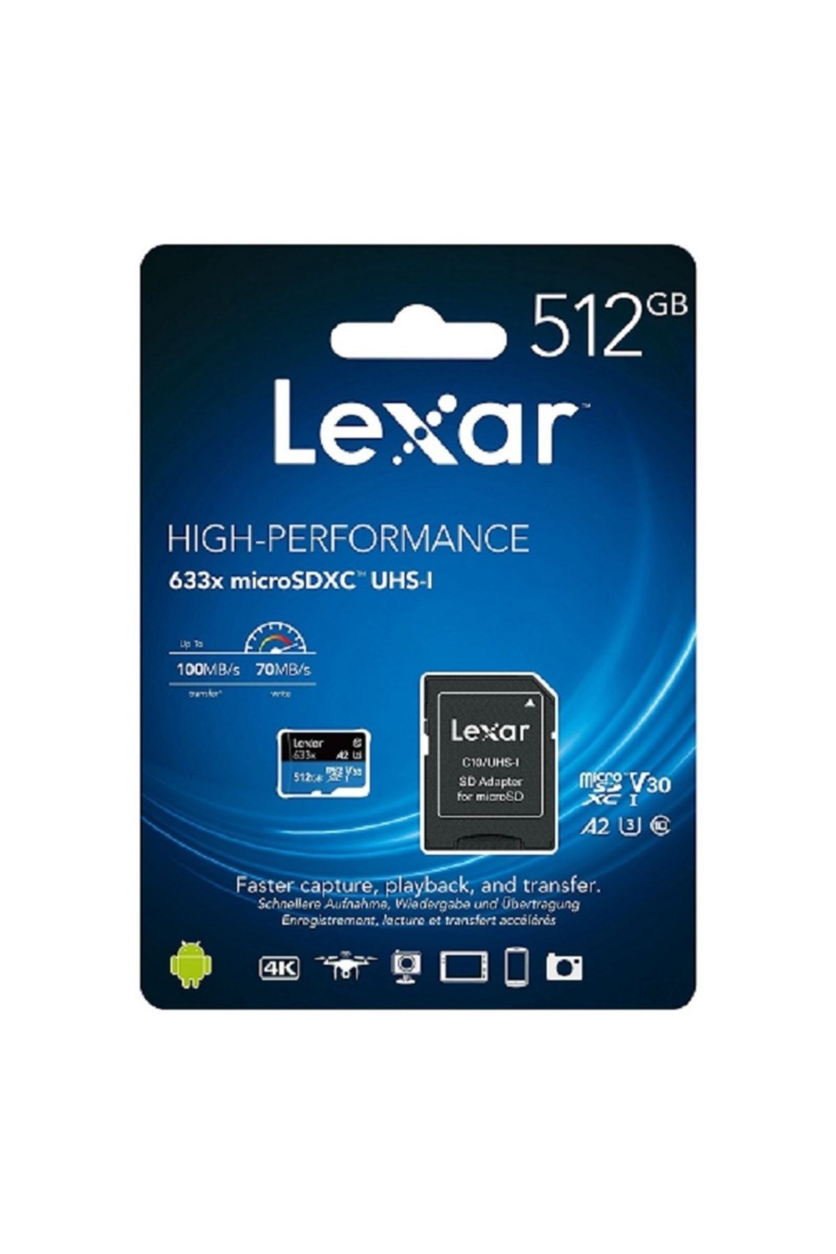 Lexar 633x 512 Gb 100 Mb/s Microsdxc Uhs-1 Class 10 A2 V30 U3 Hafıza Kartı
