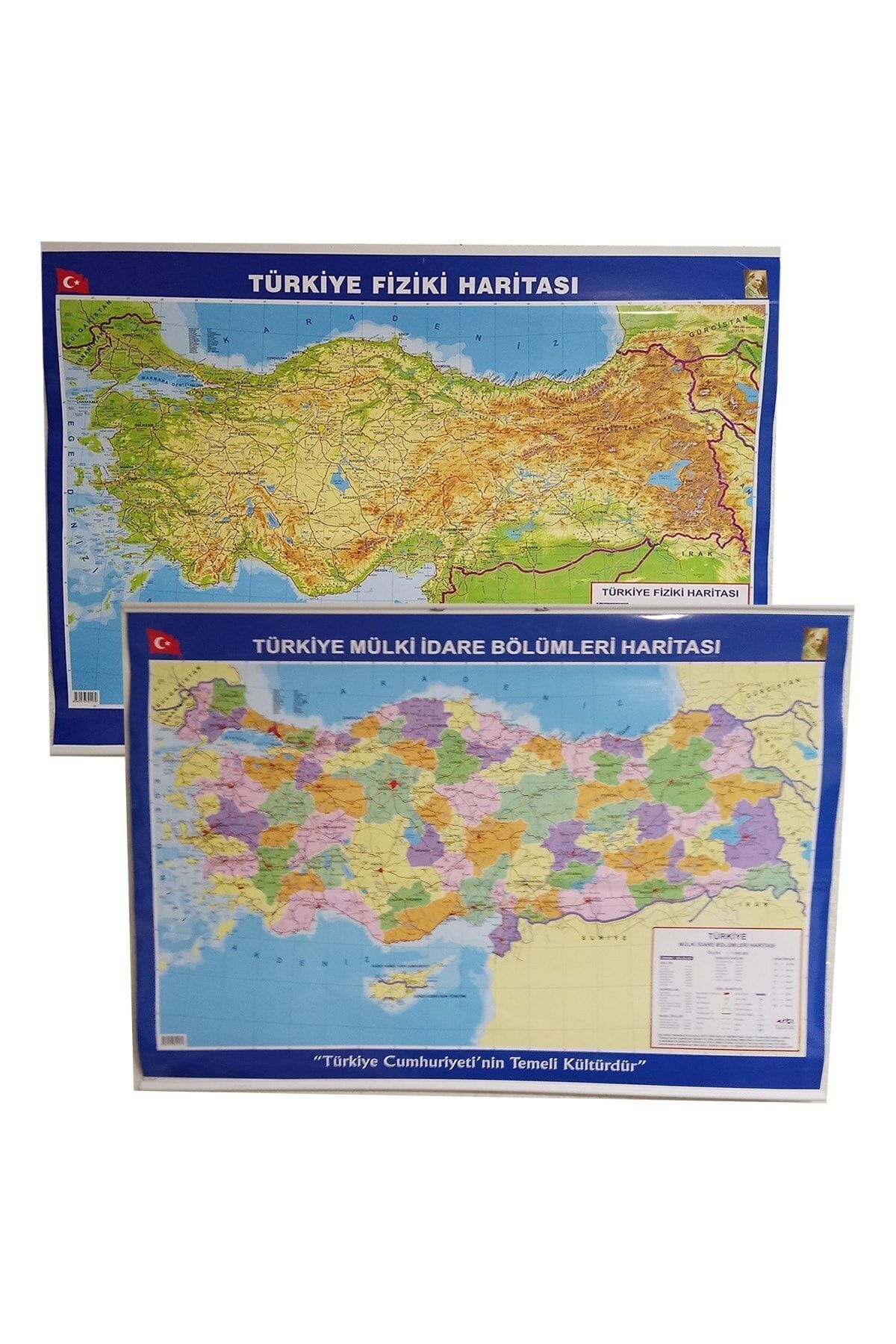 Artı Türkiye Haritası Çift Taraflı Fiziki Ve Siyasi 70x100