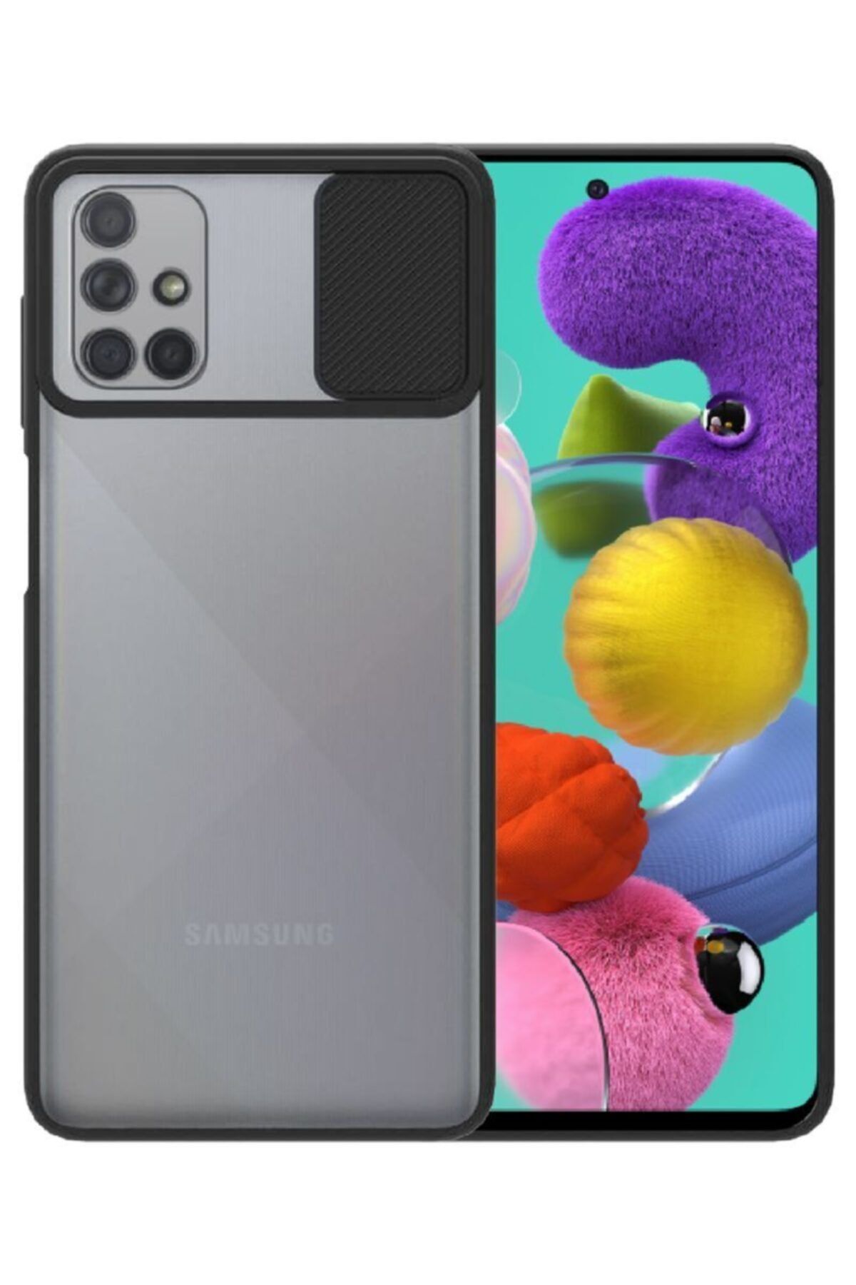 Fibaks Galaxy A51 Kılıf Sürgülü Kamera Korumalı Mat Yüzeyli Siyah Arka Kapak S