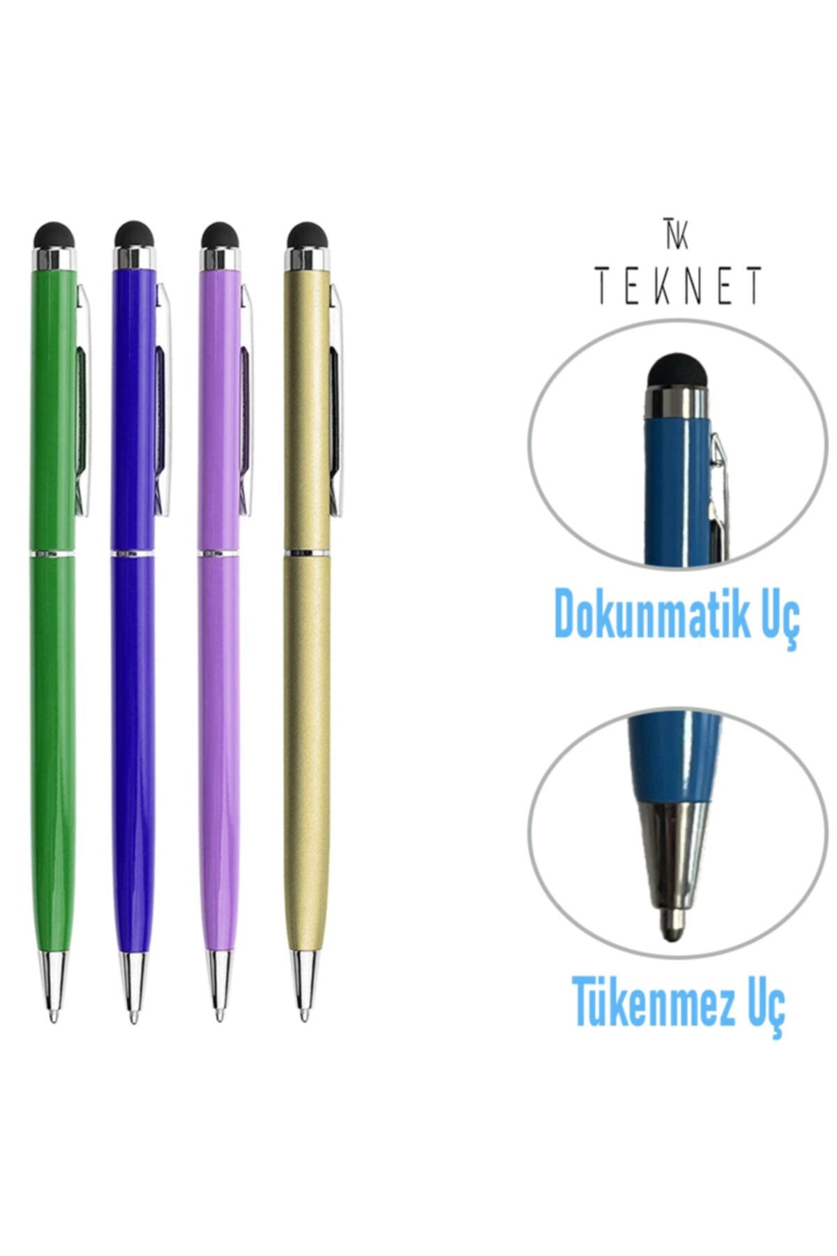 TEKNETSTORE 4'lü Paket Dokunmatik Kalem Tablet Telefon Için Çizim & Yazı Kalemi 2 In 1 Tükenmez Uçlu Tam Uyumlu