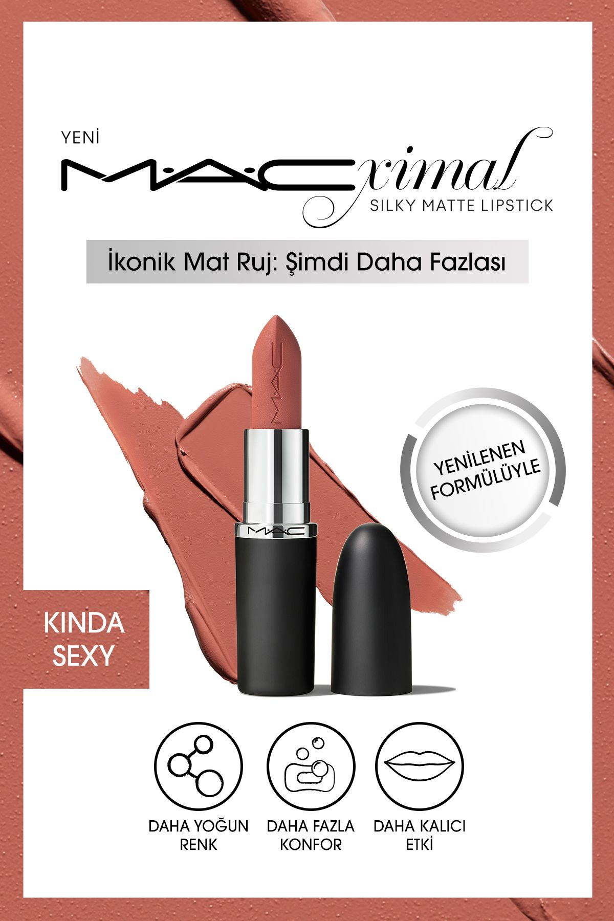 Mac M·A·CXIMAL Silky Matte Lipstick Nemlendirme Etkili Yoğun Renk Sağlayan Ruj - Kinda Sexy