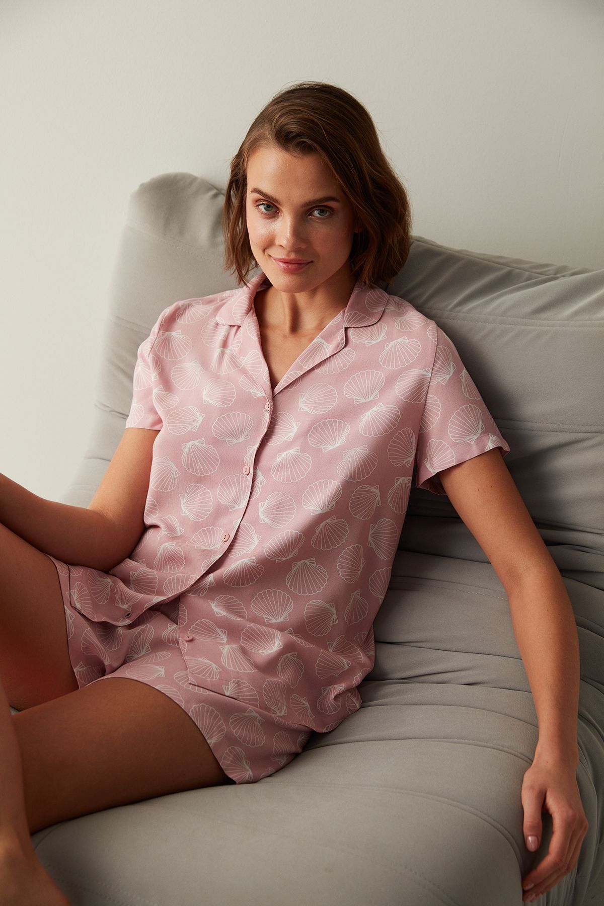 Penti Ent Rosy Shells Gömlek Şort Pijama Takımı