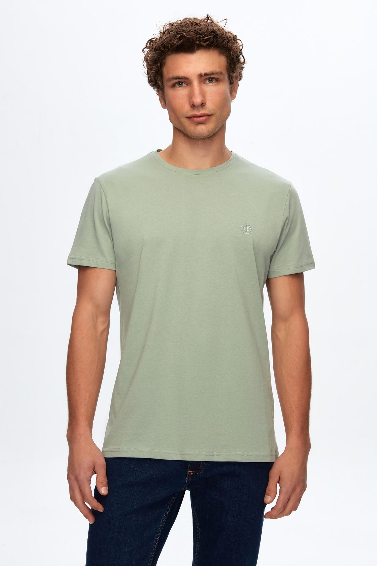 D'S Damat Ds Damat Regular Fit Çağla Düz Örgü Nakışlı %100 Pamuk T-shirt