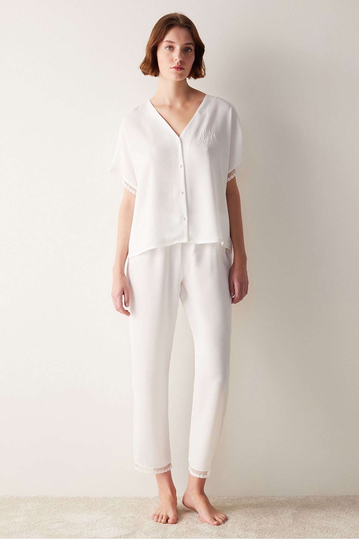 Penti Bridal Lacy Dantel Beyaz Gömlek Pantolon Pijama Takımı