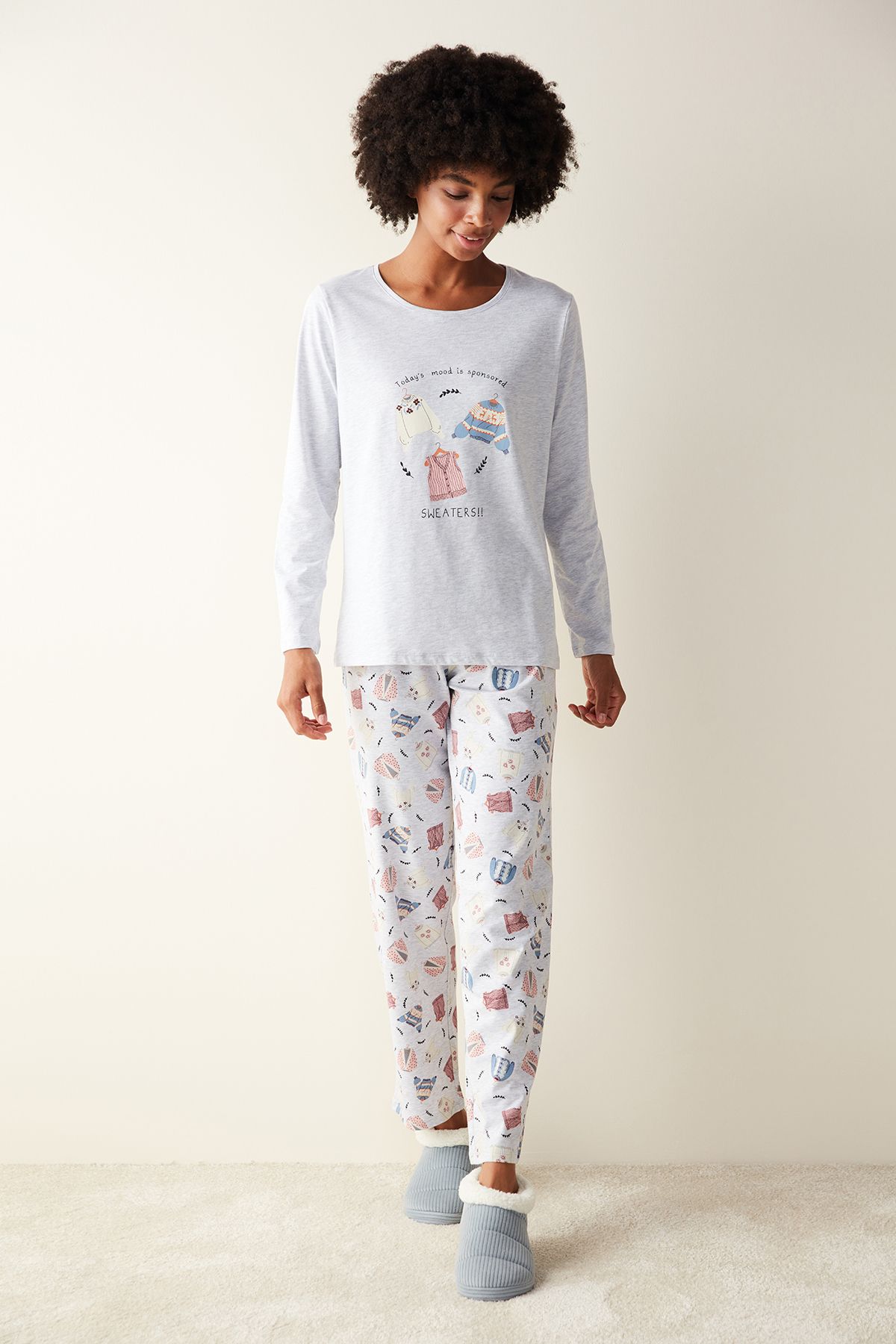 Penti Sweaters Uzun Kollu Açık Gri Pijama Set